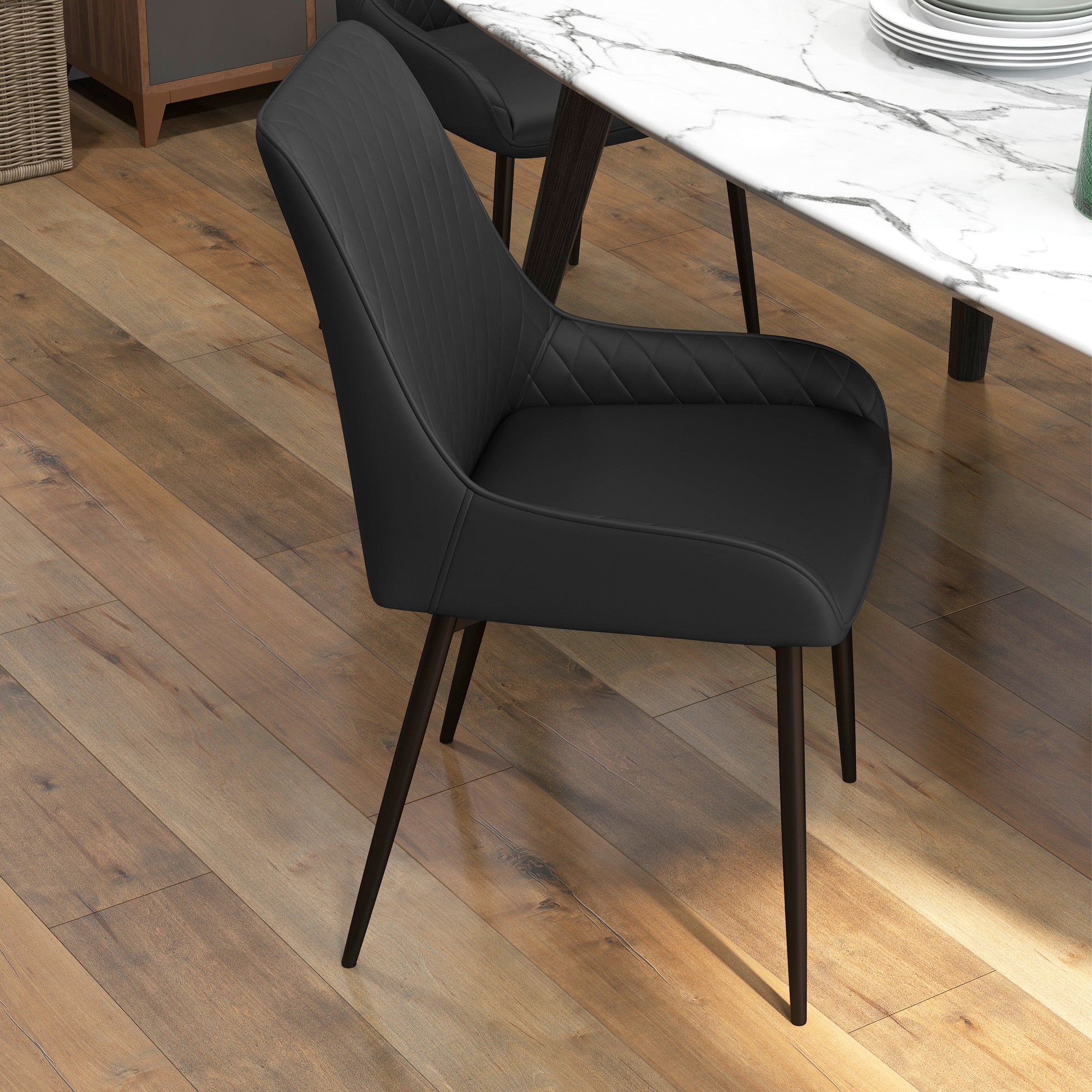 Dining Chairs PU Leather Set of 4 - Black-DECOROLALA