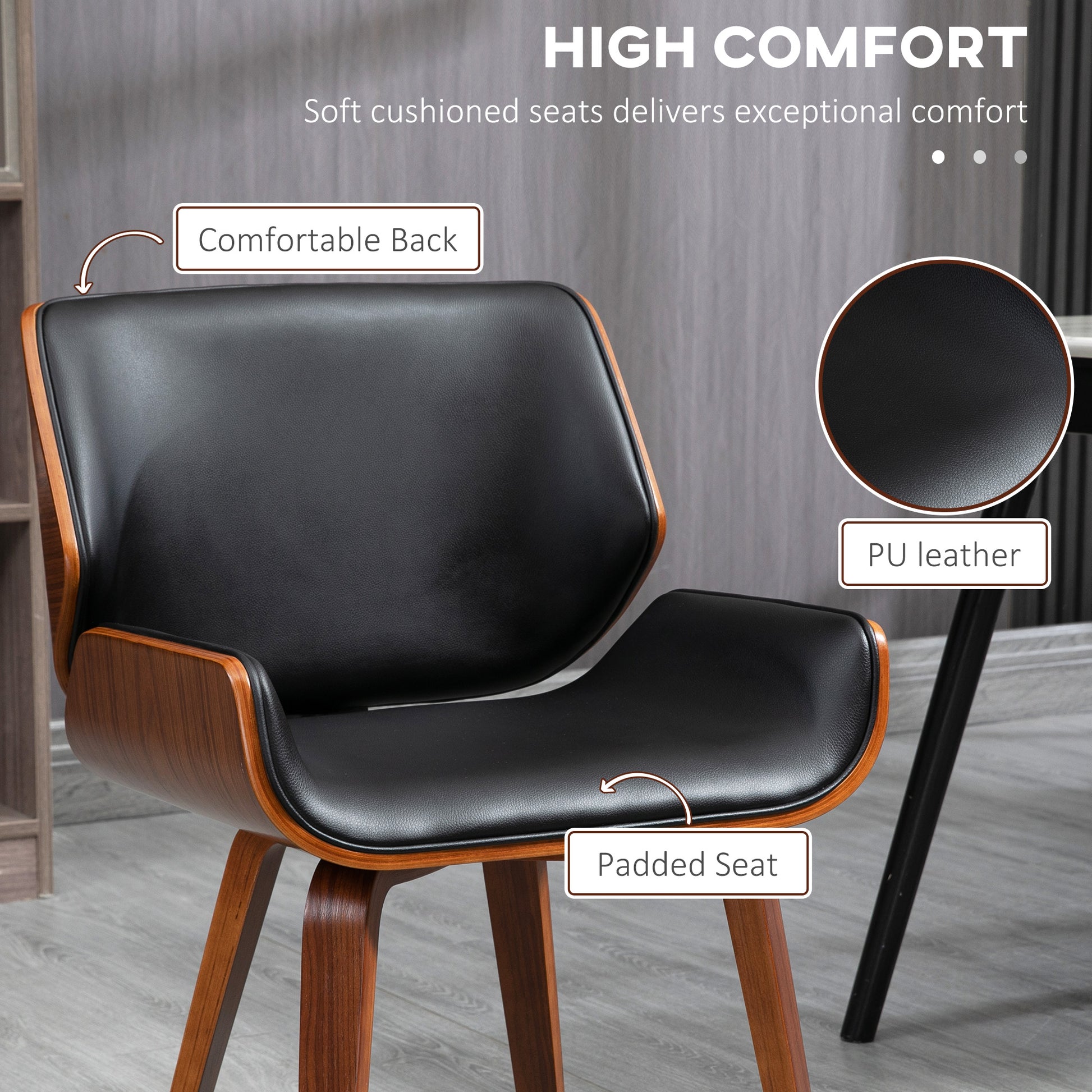 Dining Chairs Set, PU Leather, Black, Solid Wood Legs, 2-Pack-DECOROLALA