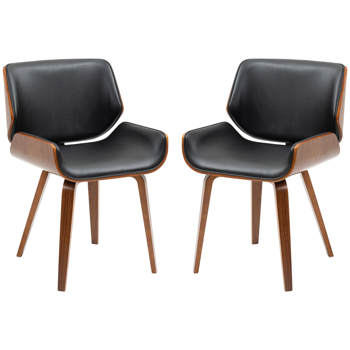 Dining Chairs Set, PU Leather, Black, Solid Wood Legs, 2-Pack-Dining Chairs-DECOROLALA