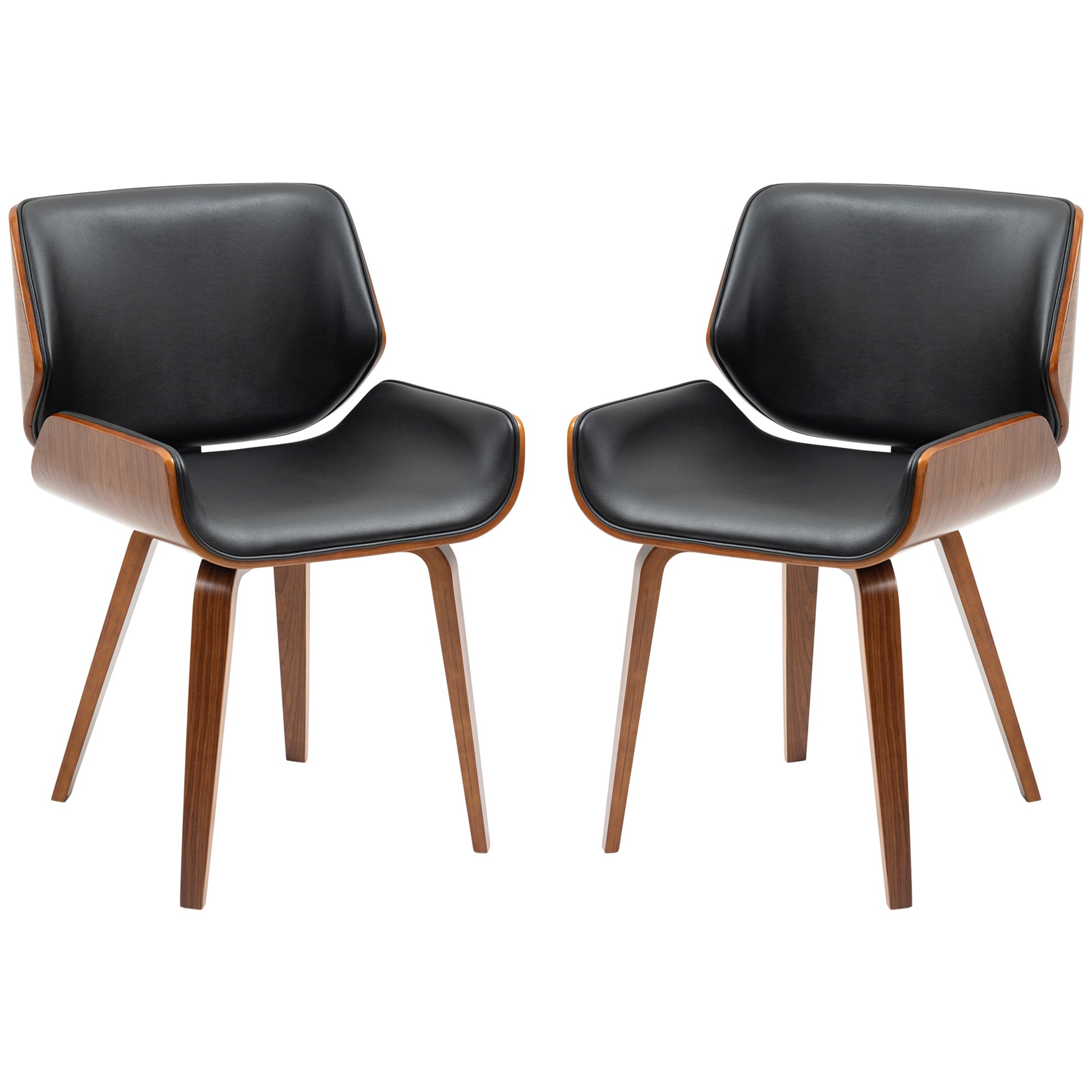 Dining Chairs Set, PU Leather, Black, Solid Wood Legs, 2-Pack-DECOROLALA