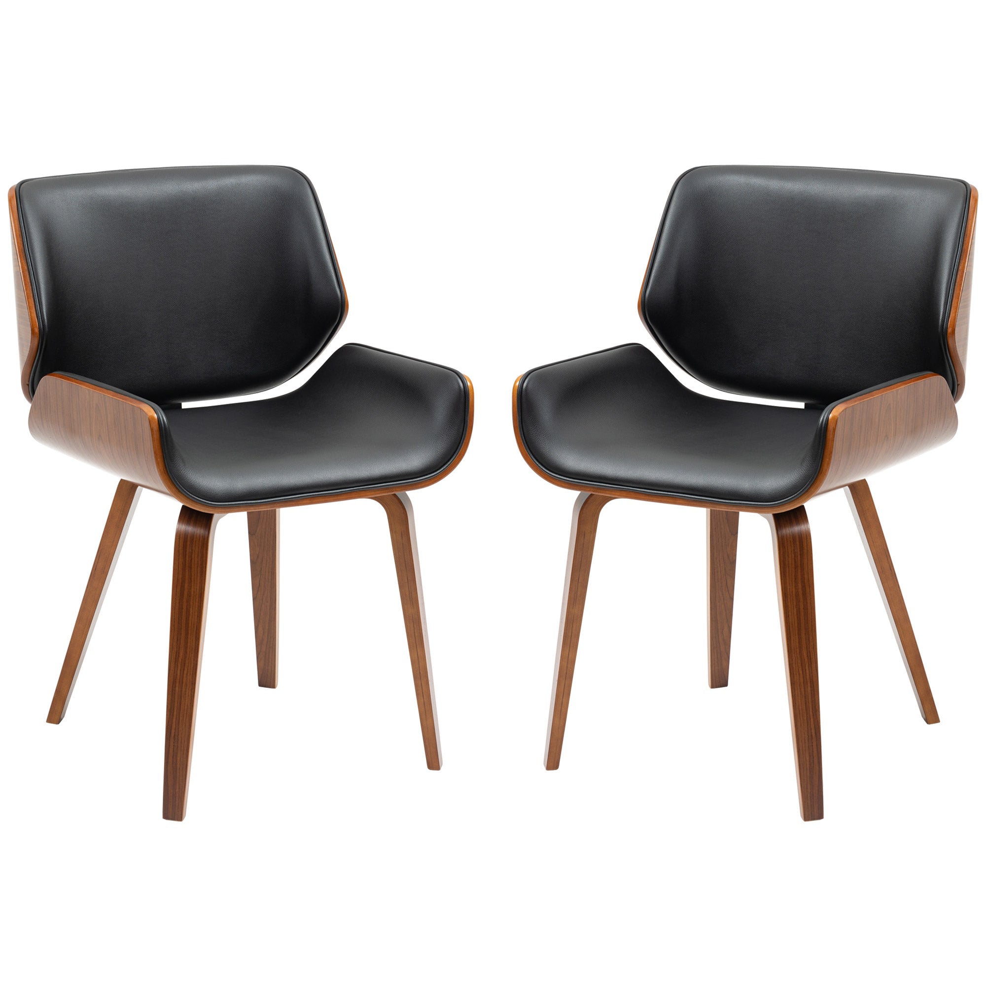 Dining Chairs Set, PU Leather, Black, Solid Wood Legs, 2-Pack-DECOROLALA