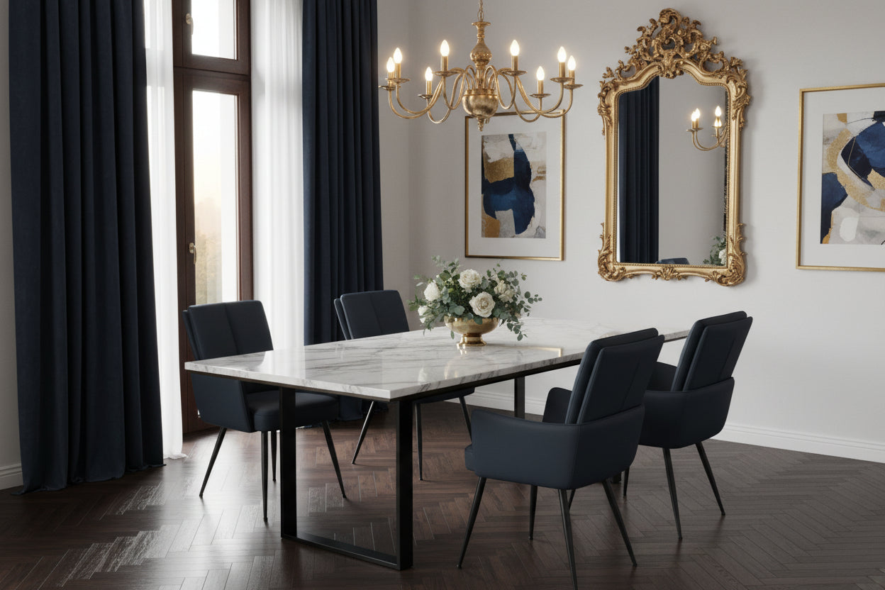 Dining Chairs Set of 2 36" Blue Leather - Black Metal-DECOROLALA