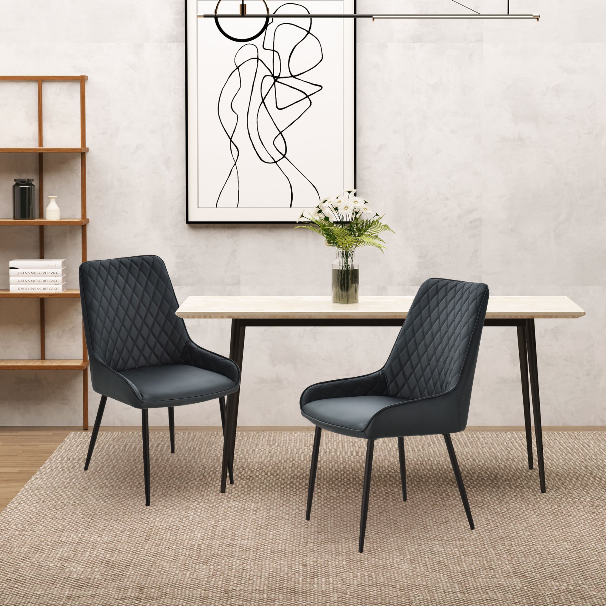 Dining Chairs Set of 2 - Black Diamond Tufted-DECOROLALA