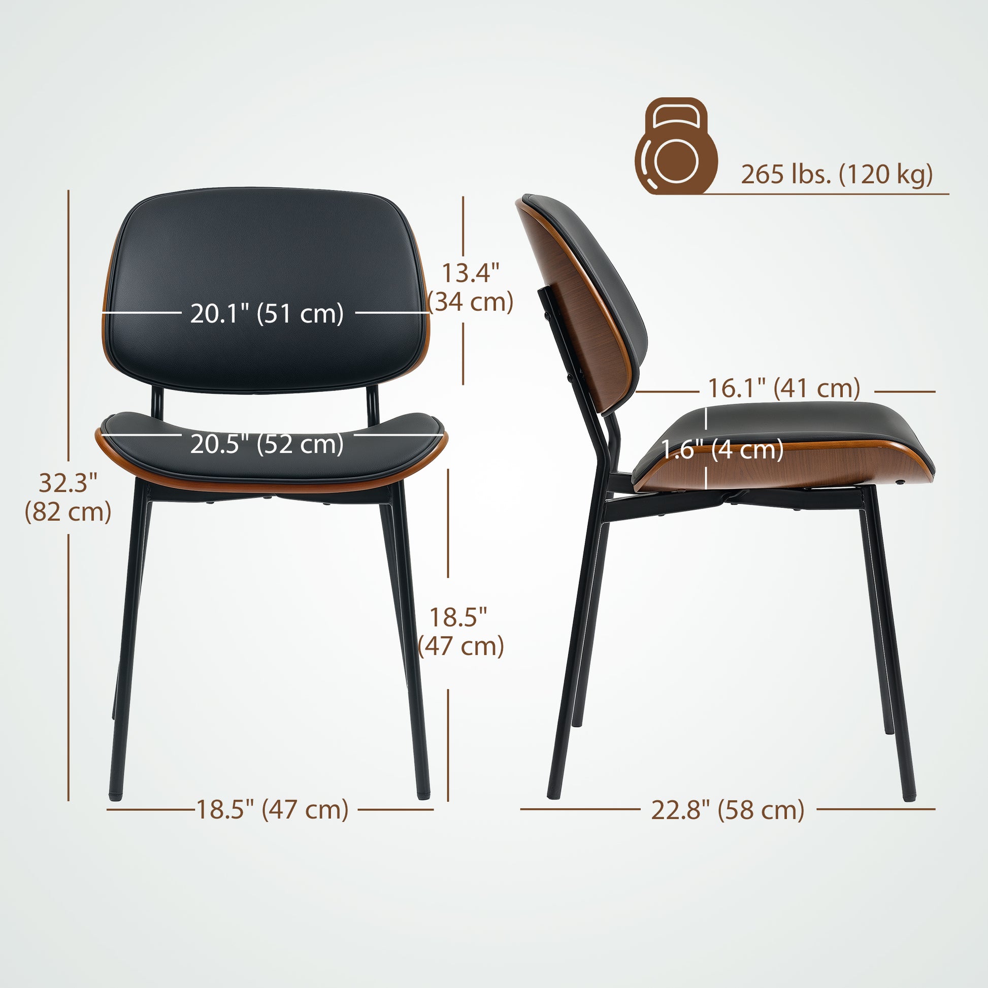 Dining Chairs Set of 2 - Black Mid Century Modern-DECOROLALA