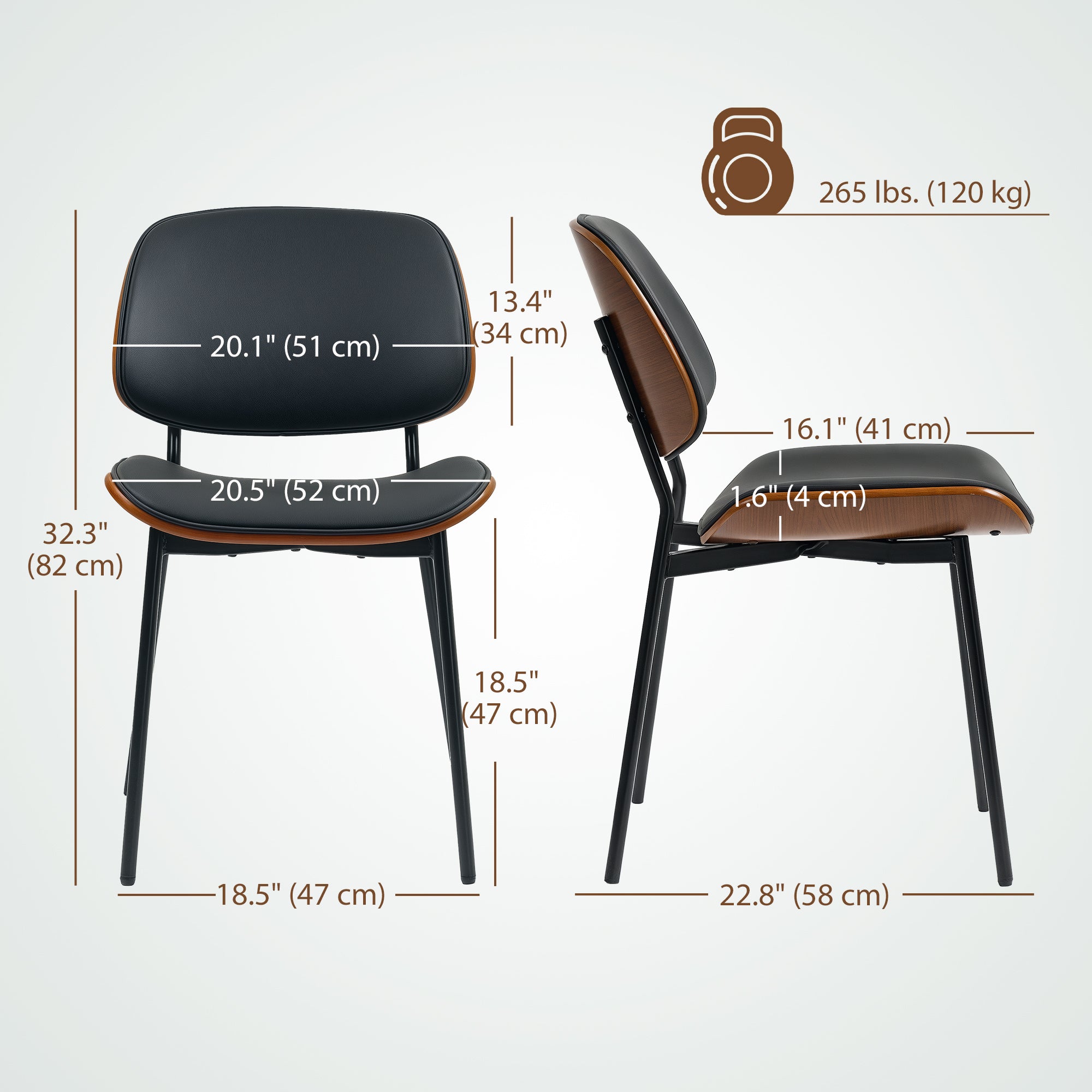 Dining Chairs Set of 2 - Black Mid Century Modern-DECOROLALA