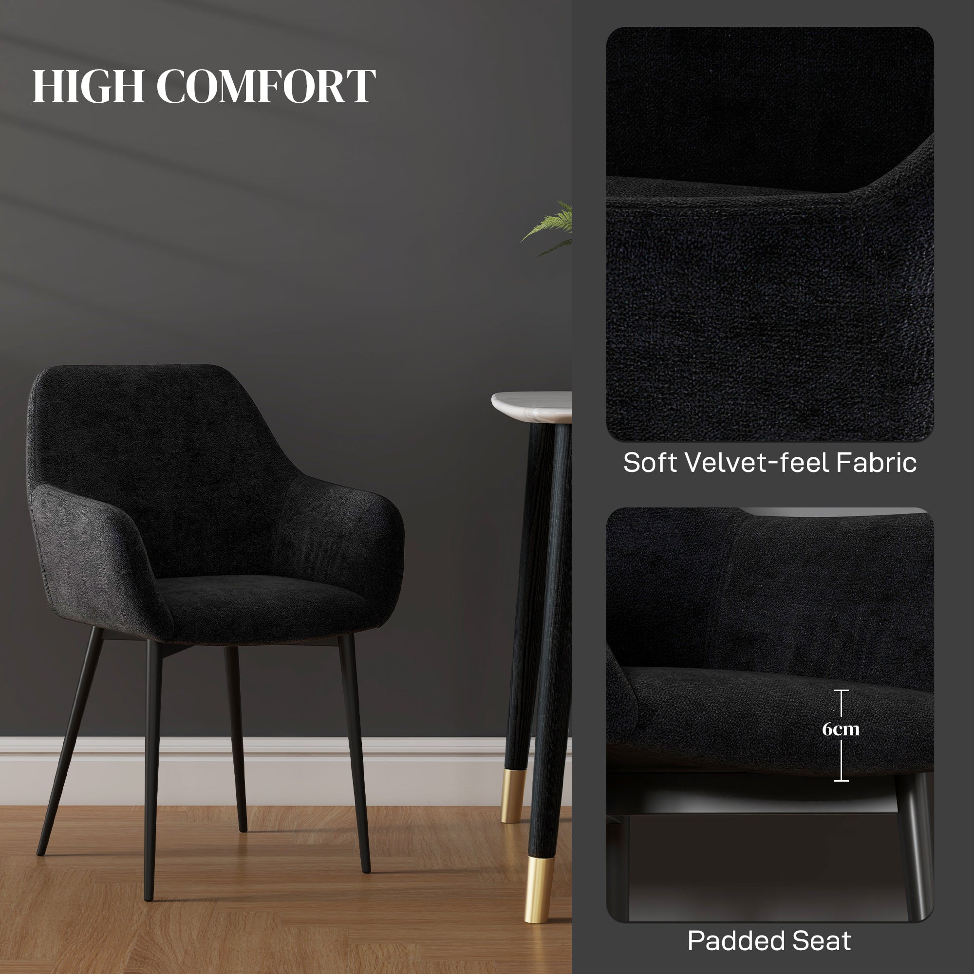 Dining Chairs Set of 2 Black Velvet Steel Legs-DECOROLALA