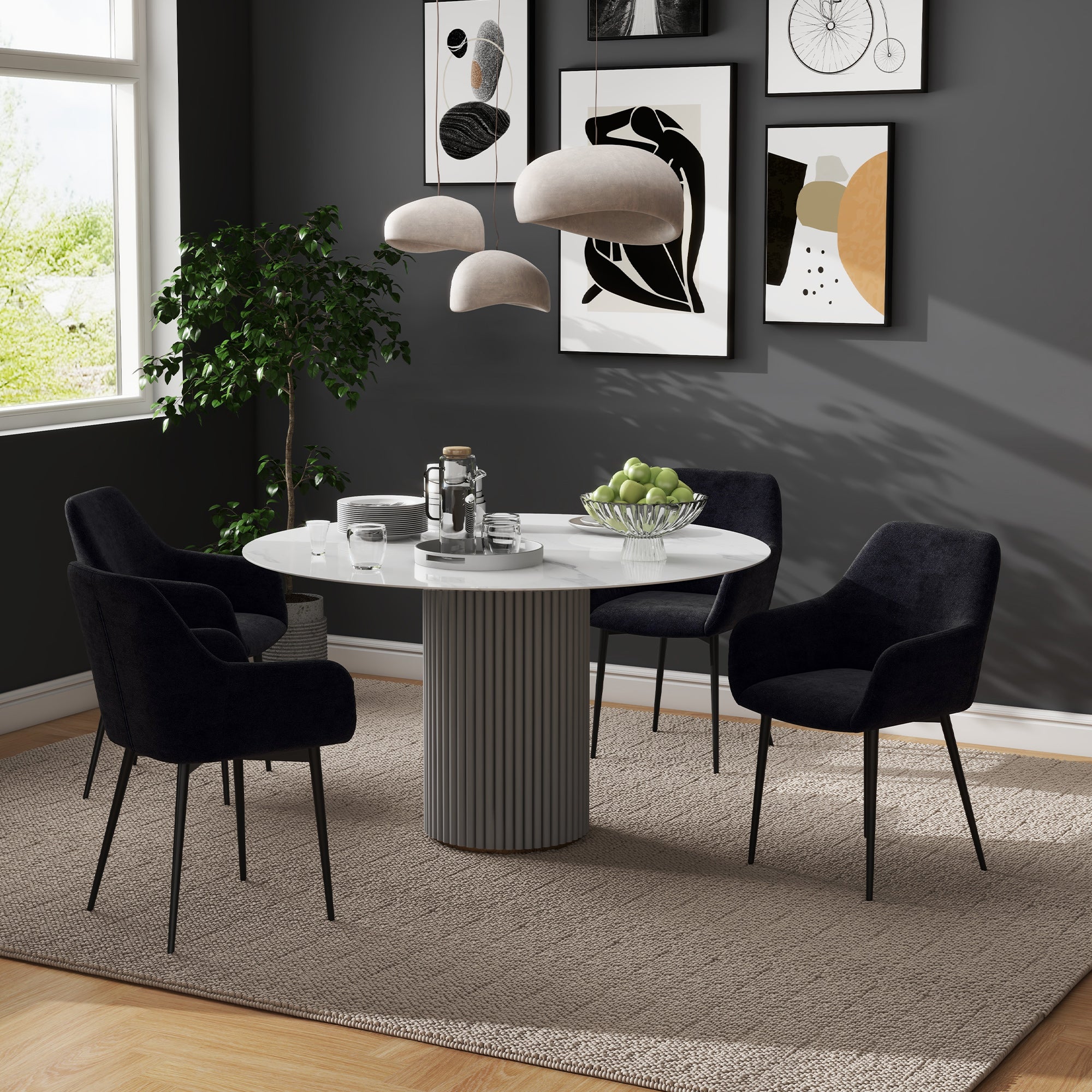 Dining Chairs Set of 2 Black Velvet Steel Legs-DECOROLALA
