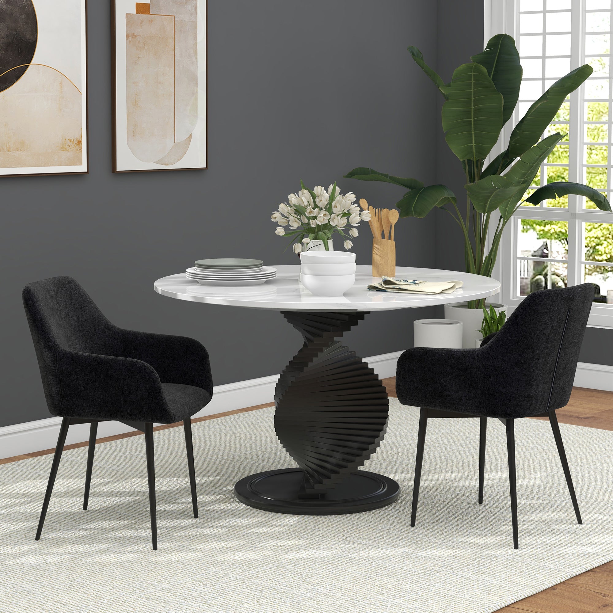 Dining Chairs Set of 2 Black Velvet Steel Legs-DECOROLALA