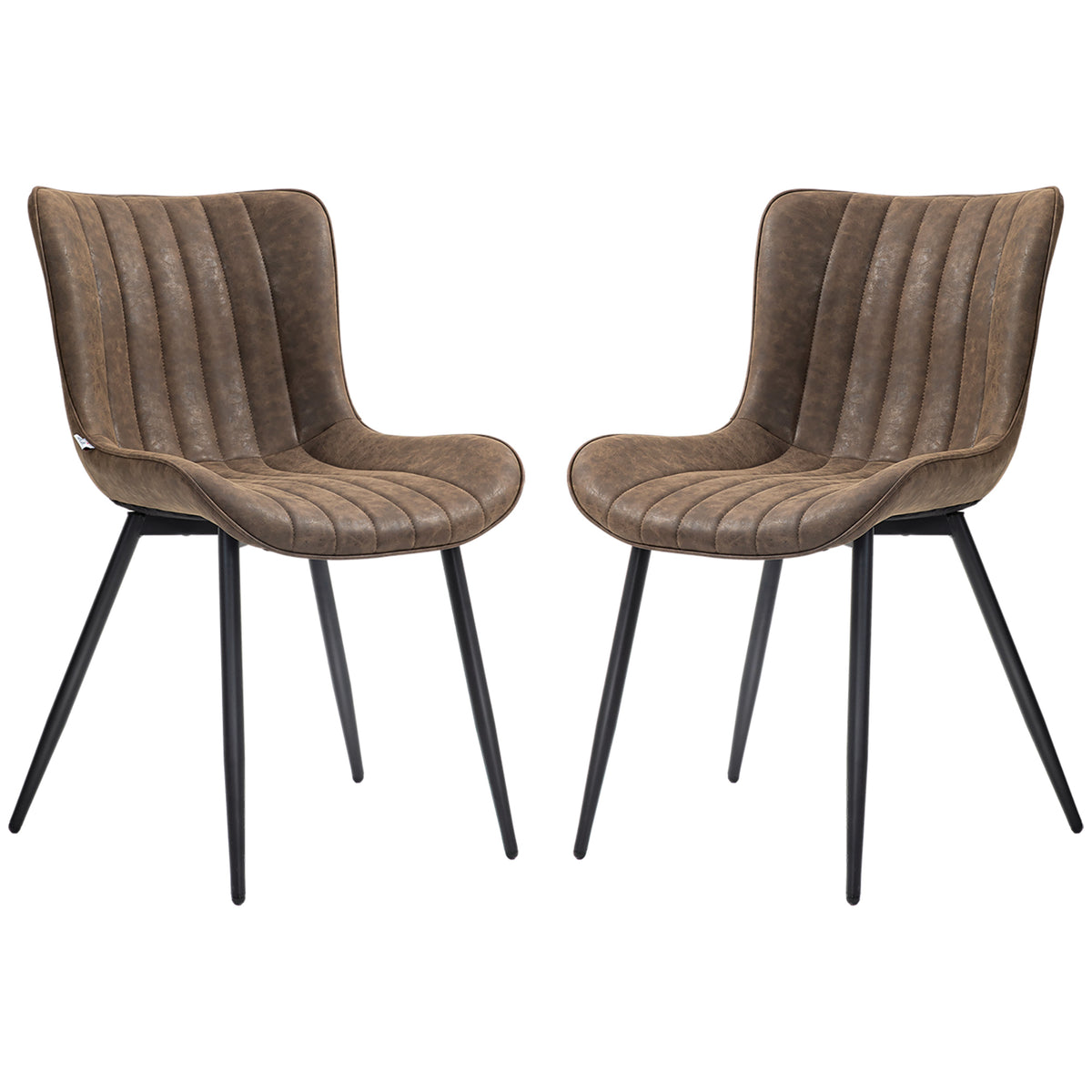 Dining Chairs Set of 2 - Brown PU Leather & Steel Legs-Home Furnishings > Kitchen & Dining Furniture > Dining Chairs-DECOROLALA