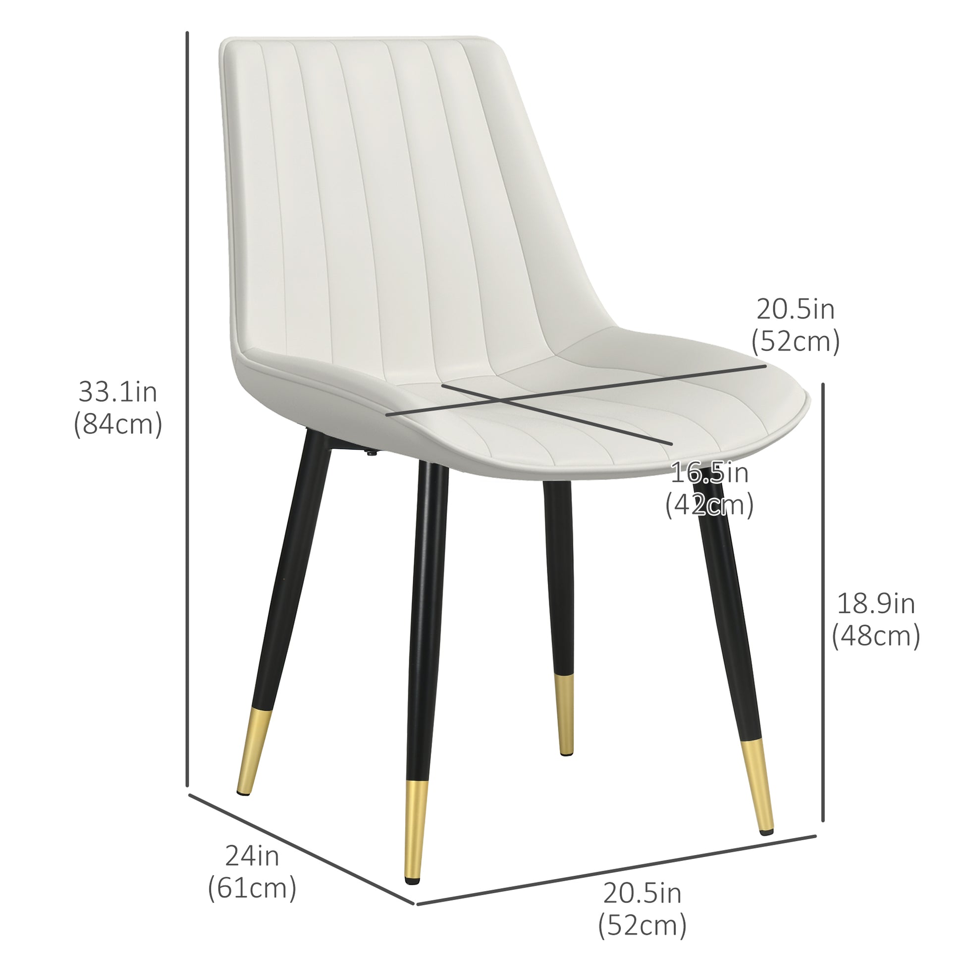 Dining Chairs Set of 2, Cream PU Leather Modern Kitchen Chairs with Steel Legs-DECOROLALA
