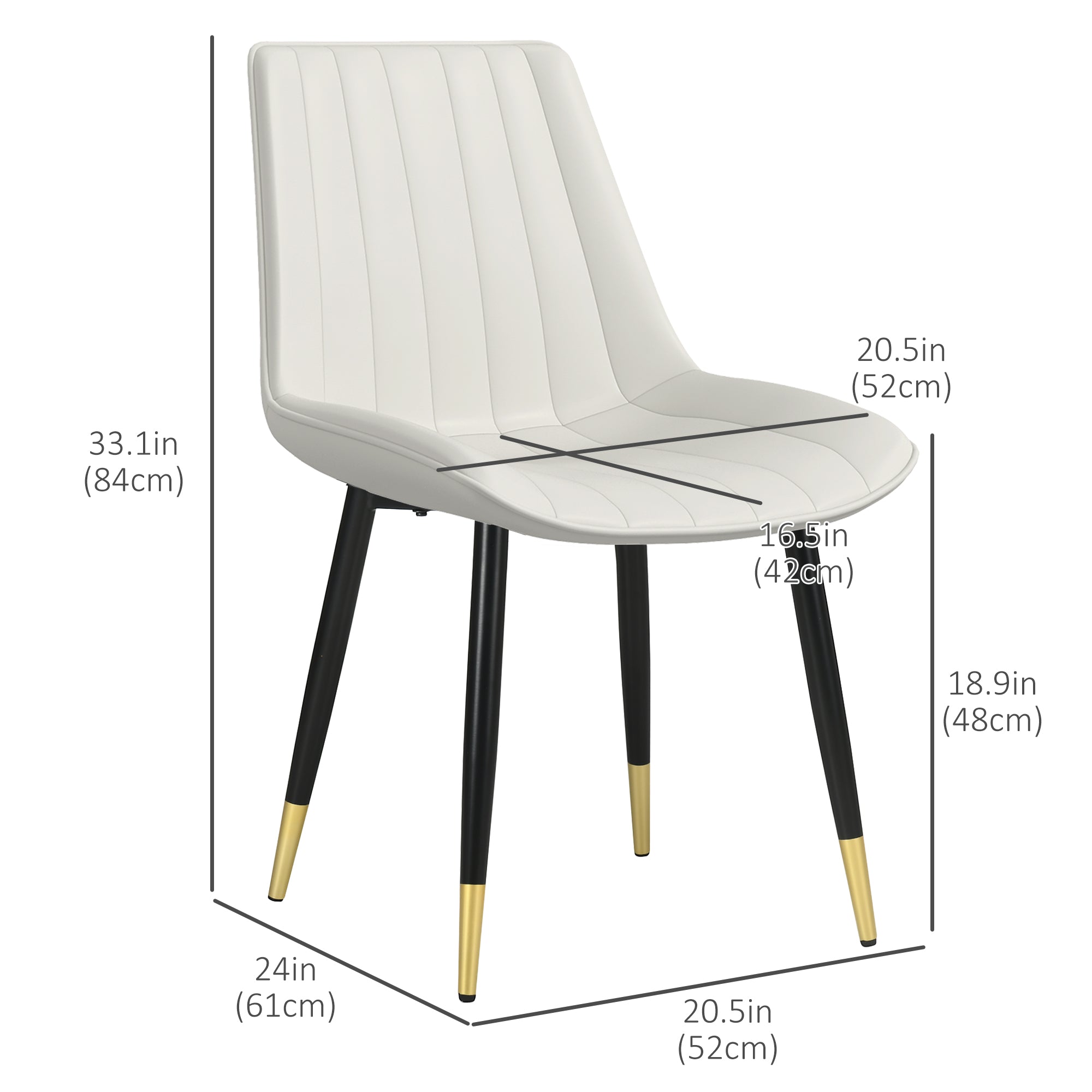 Dining Chairs Set of 2, Cream PU Leather Modern Kitchen Chairs with Steel Legs-DECOROLALA