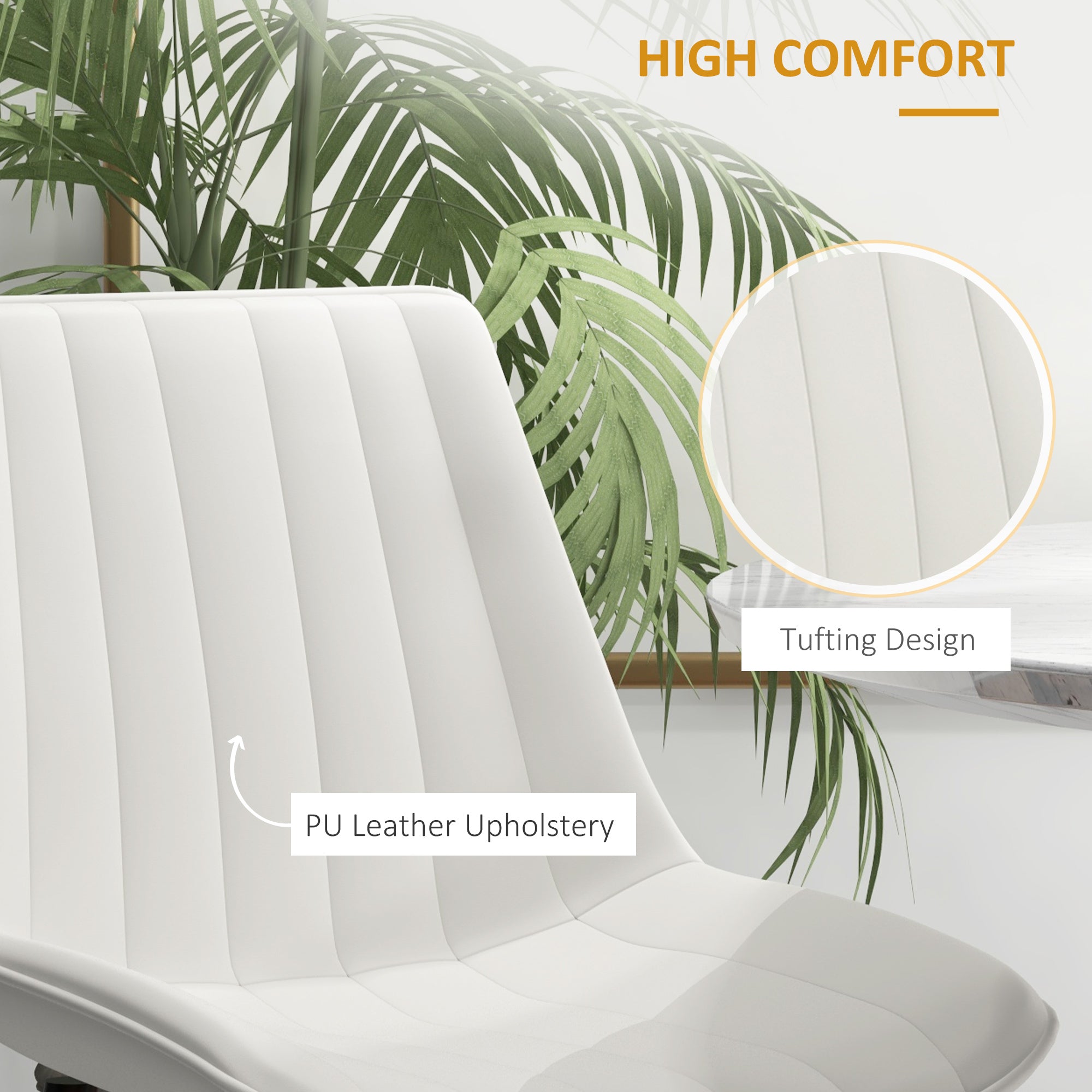 Dining Chairs Set of 2, Cream PU Leather Modern Kitchen Chairs with Steel Legs-DECOROLALA