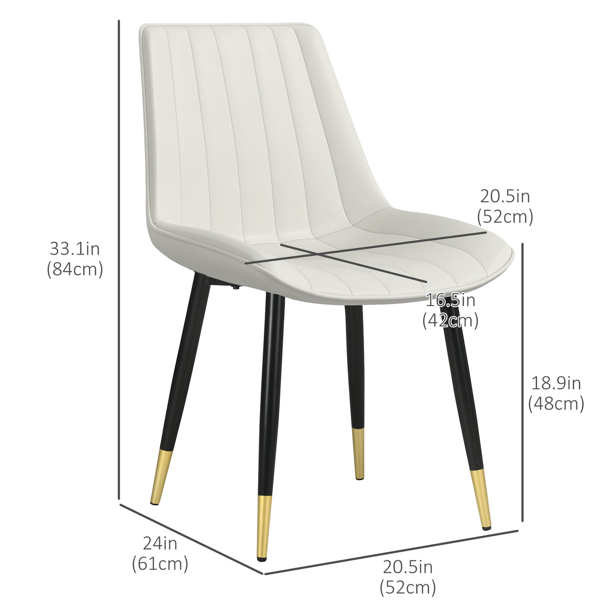 Dining Chairs Set of 2, Cream PU Leather Modern Kitchen Chairs with Steel Legs-Dining Chairs-DECOROLALA