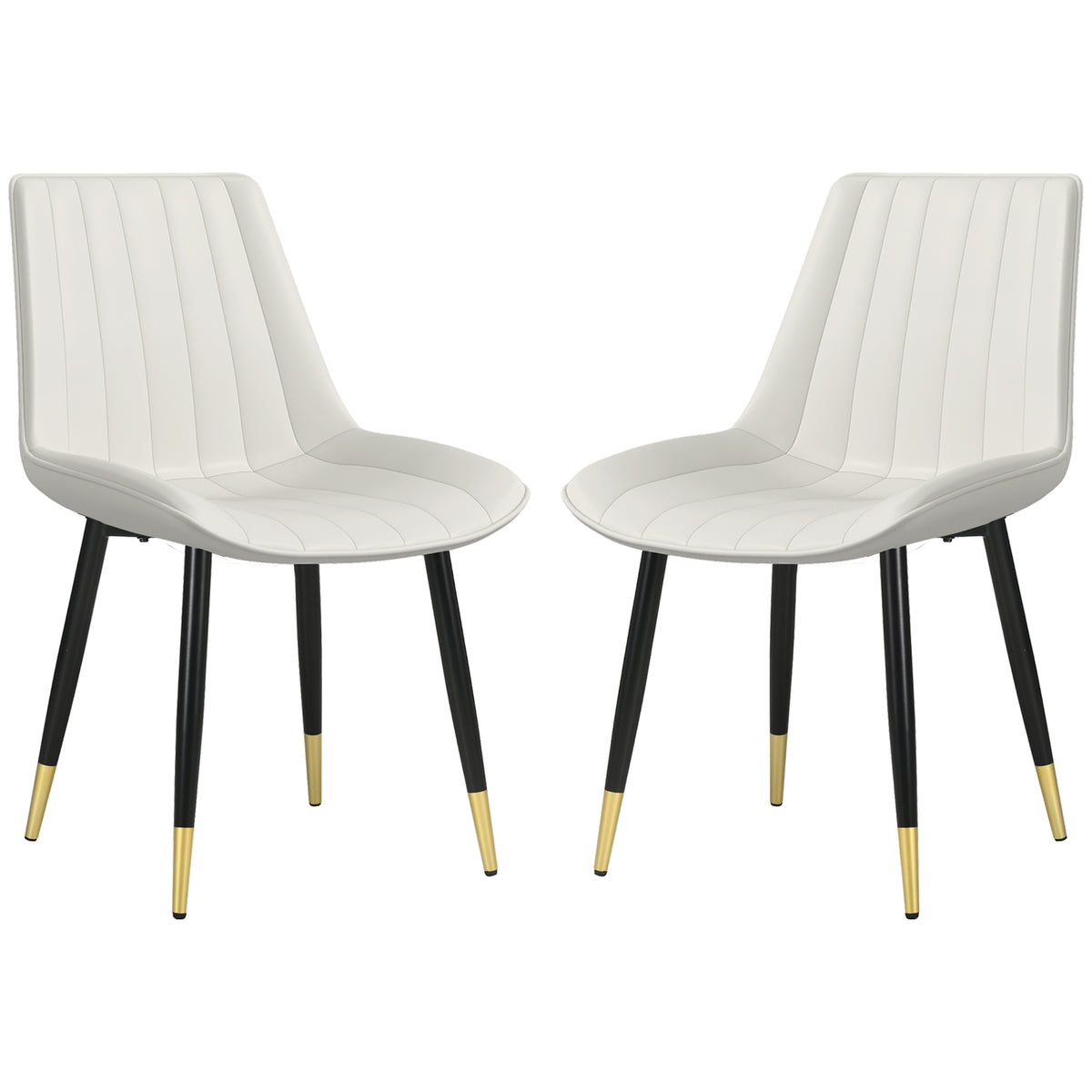 Dining Chairs Set of 2, Cream PU Leather Modern Kitchen Chairs with Steel Legs-Dining Chairs-DECOROLALA