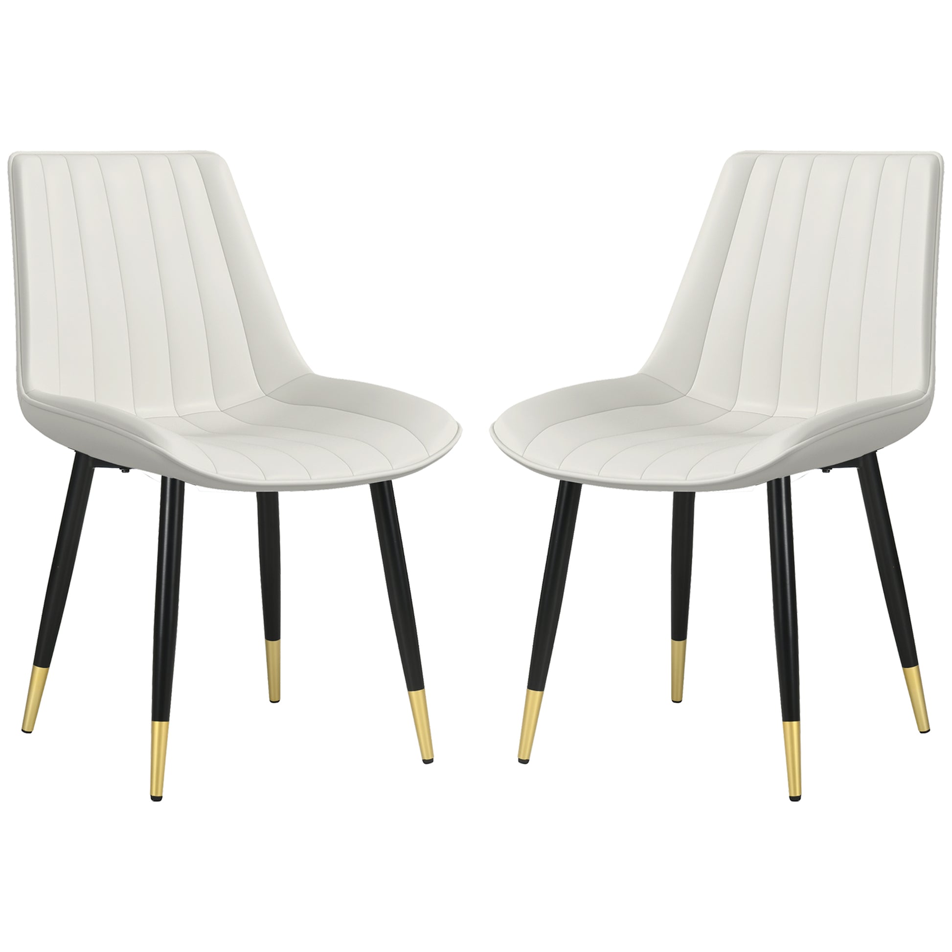 Dining Chairs Set of 2, Cream PU Leather Modern Kitchen Chairs with Steel Legs-DECOROLALA