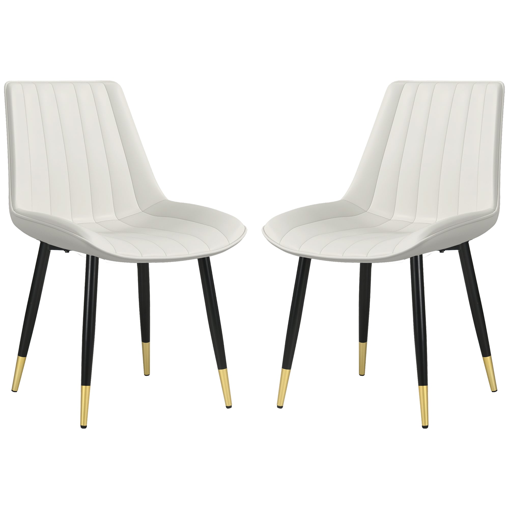 Dining Chairs Set of 2, Cream PU Leather Modern Kitchen Chairs with Steel Legs-DECOROLALA
