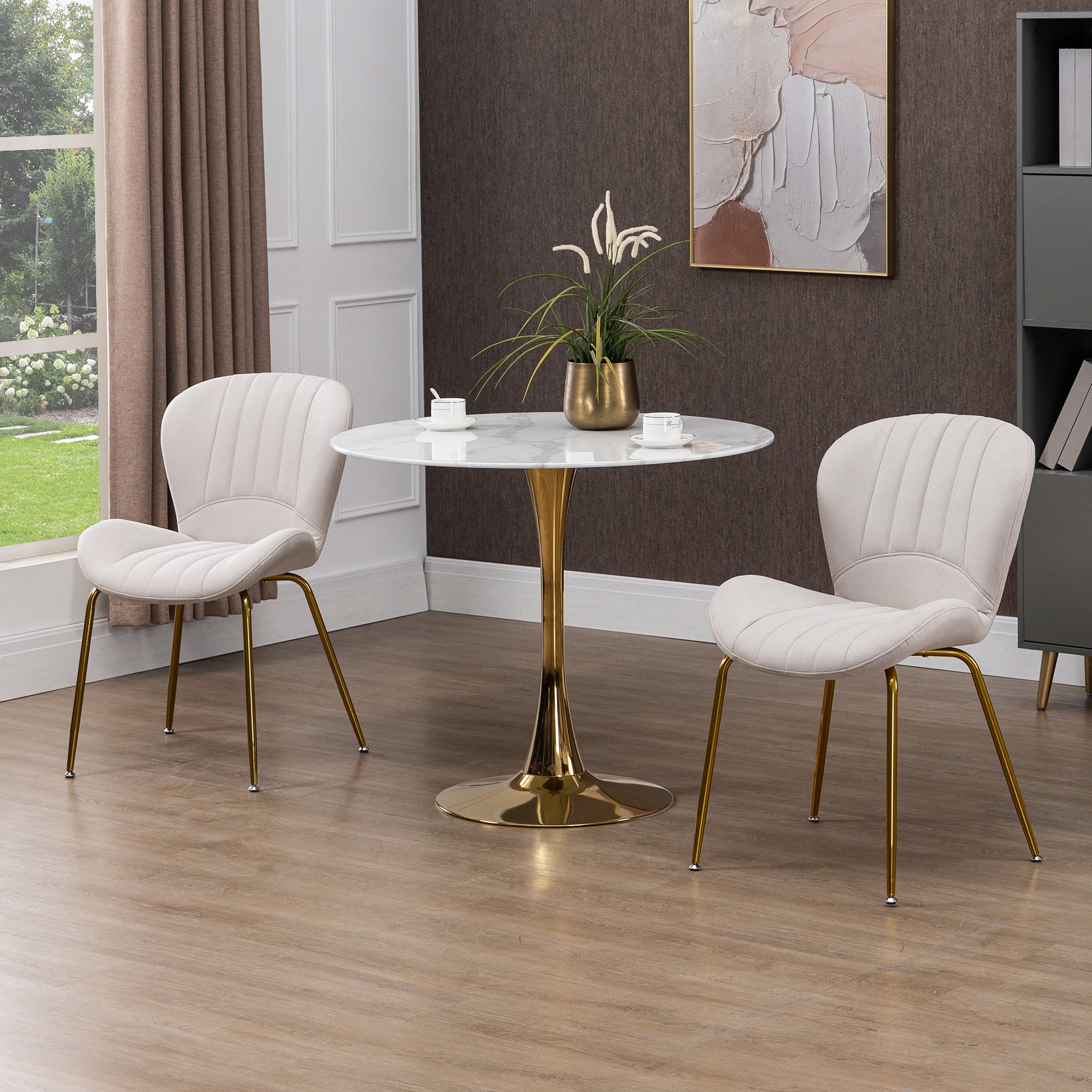 Dining Chairs Set of 2 - Cream White Padded-DECOROLALA