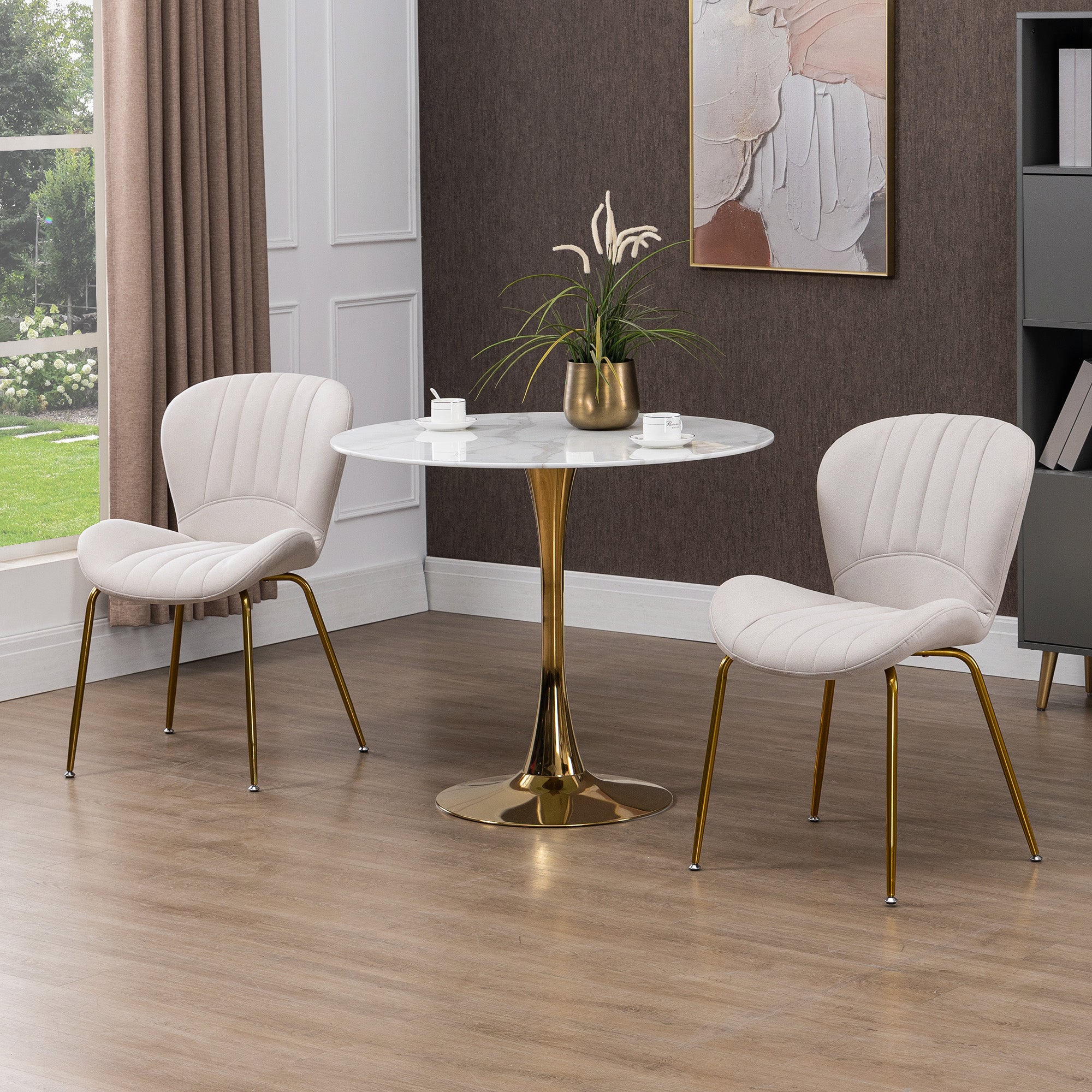 Dining Chairs Set of 2 - Cream White Padded-DECOROLALA