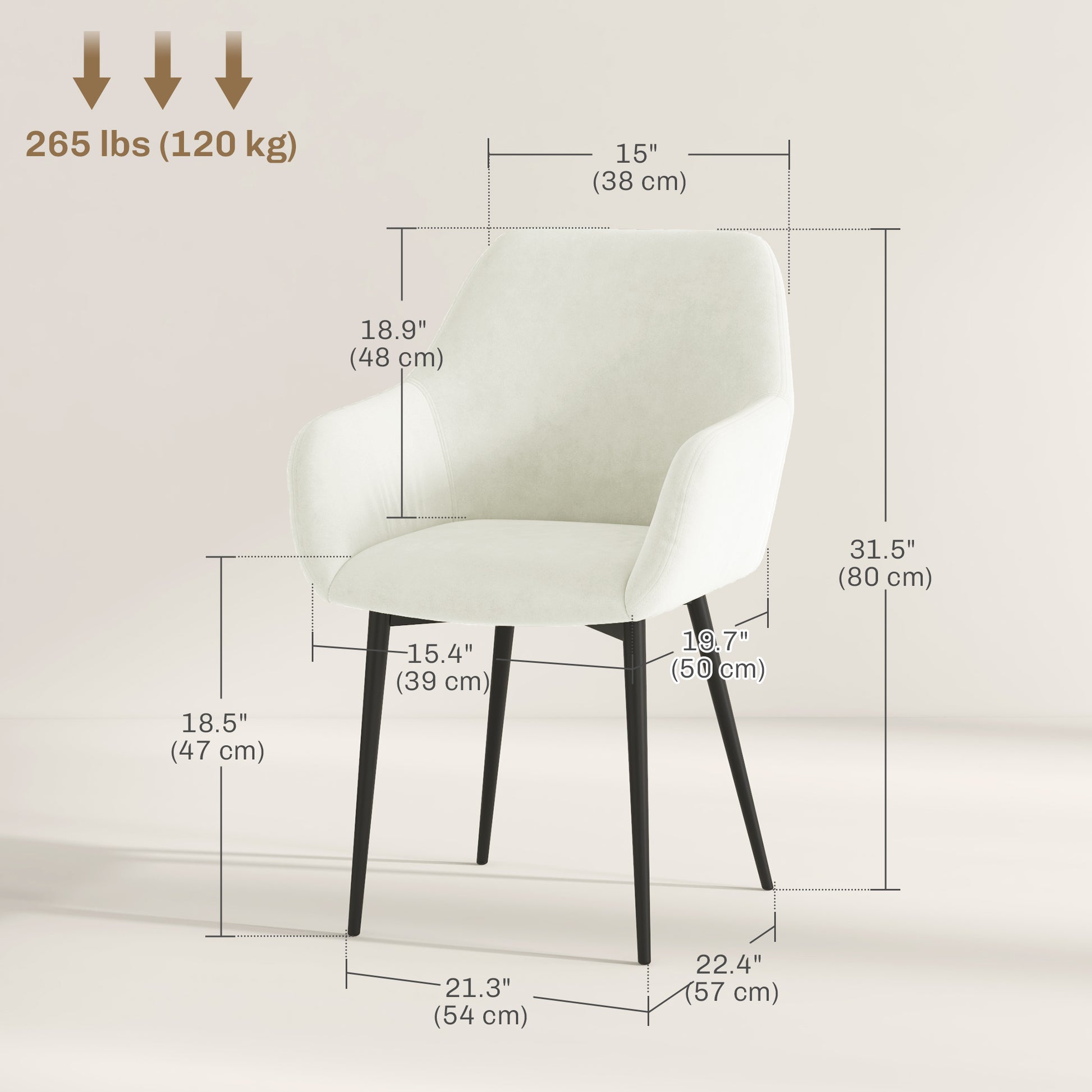 Dining Chairs Set of 2 - Cream White Velvet-DECOROLALA