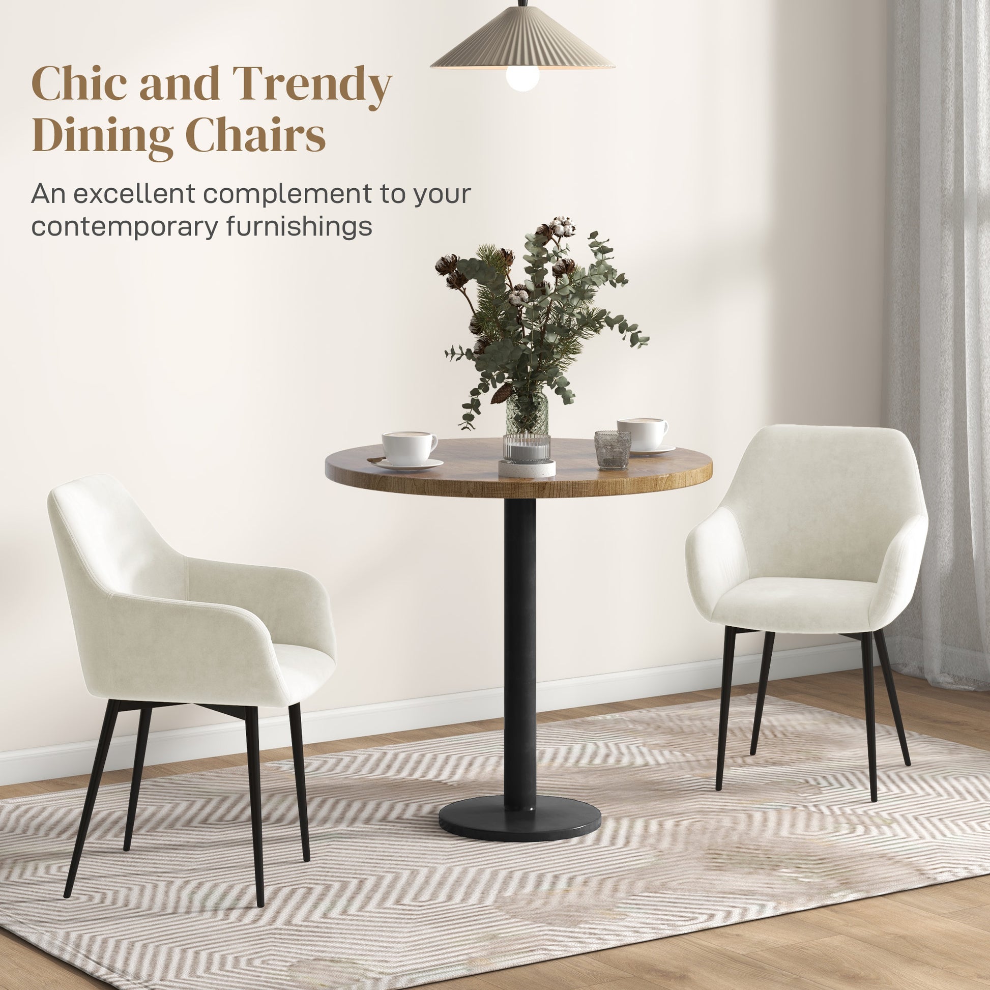 Dining Chairs Set of 2 - Cream White Velvet-DECOROLALA
