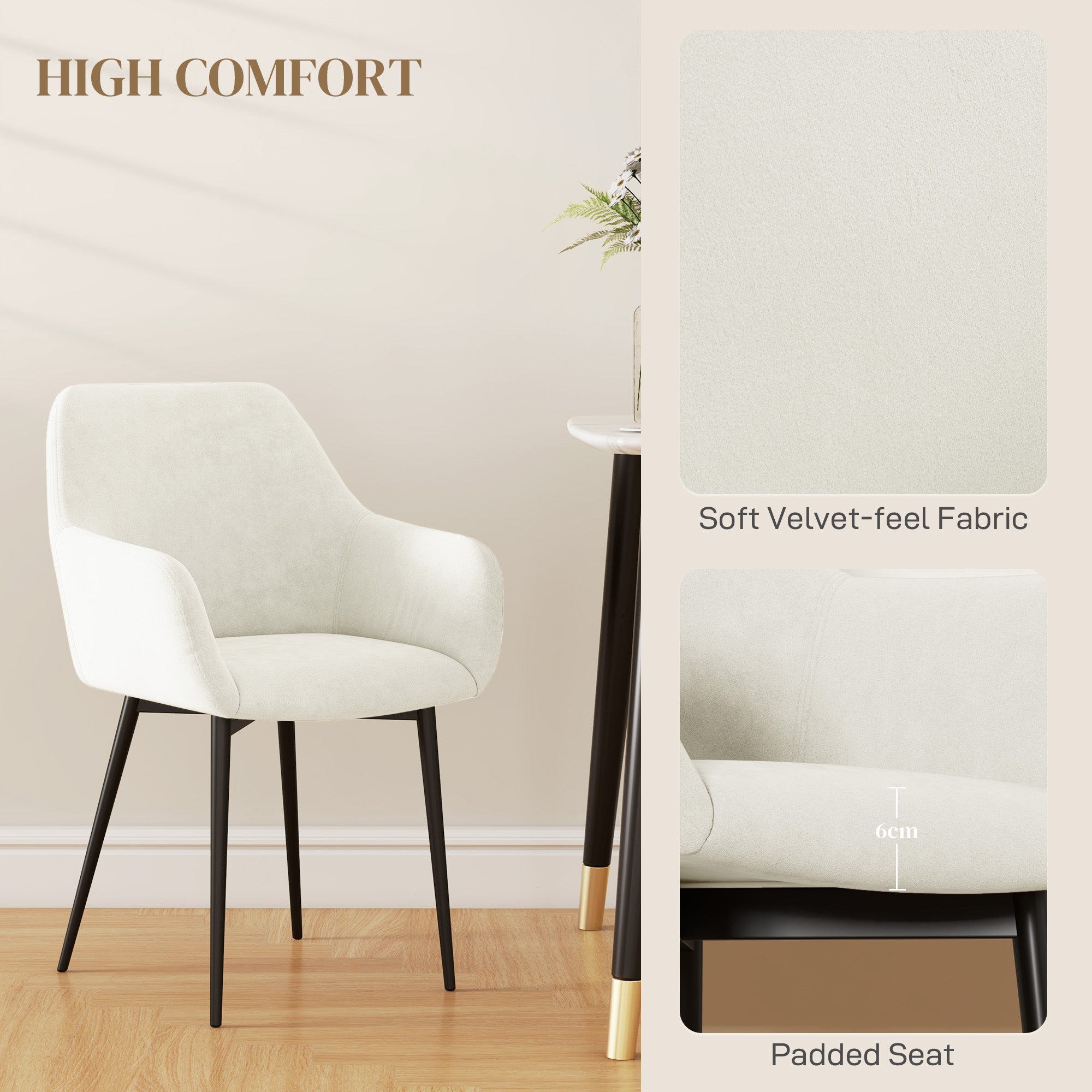 Dining Chairs Set of 2 - Cream White Velvet-DECOROLALA