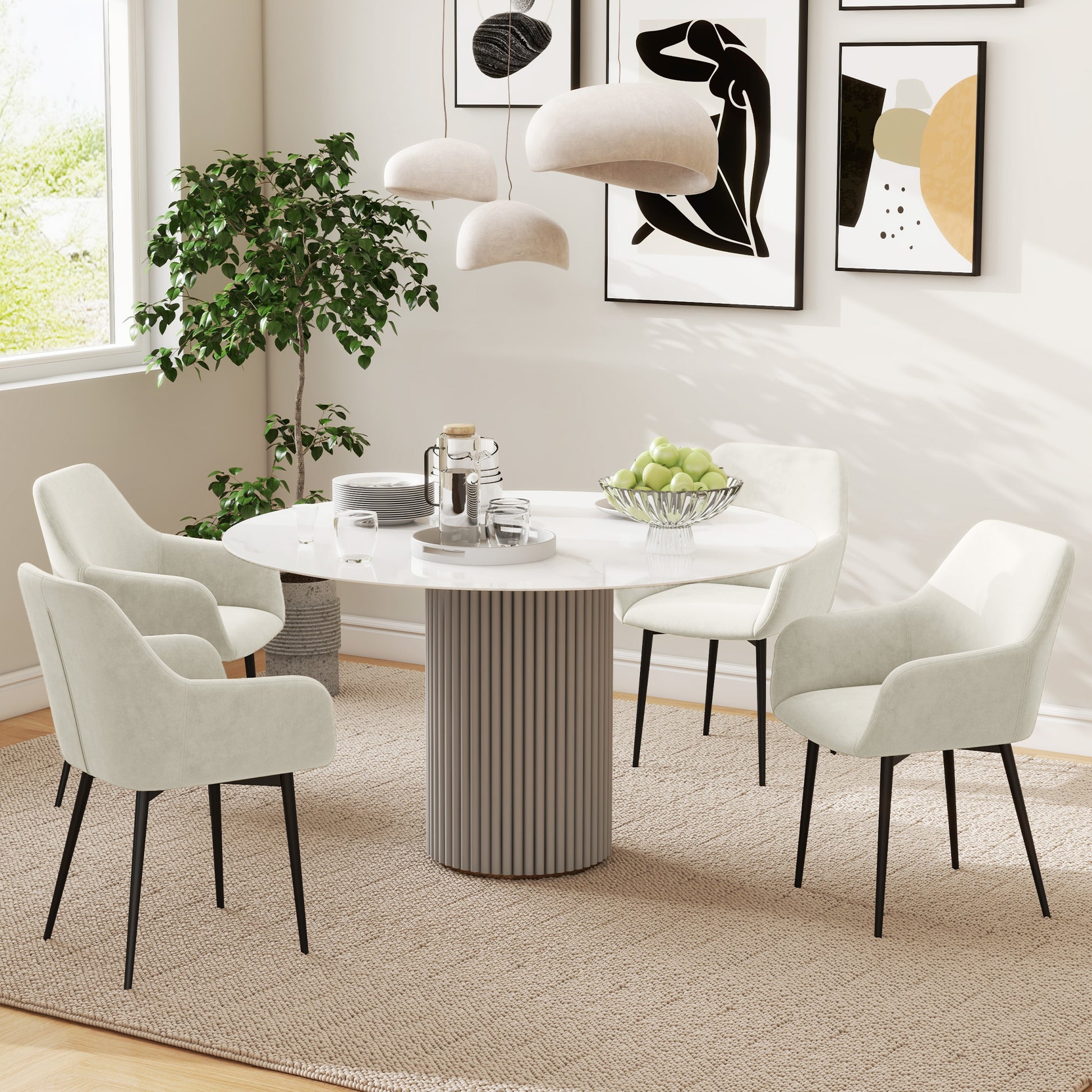 Dining Chairs Set of 2 - Cream White Velvet-DECOROLALA