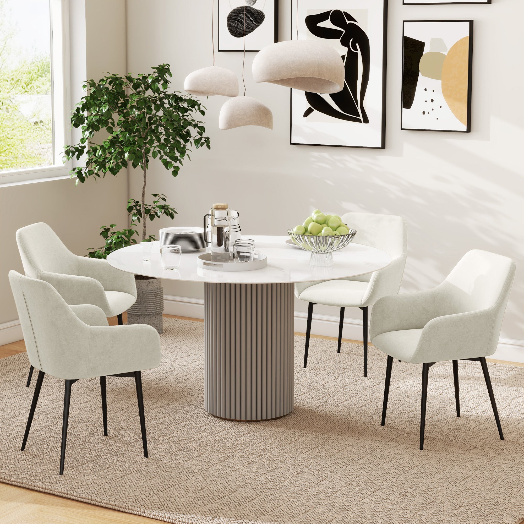 Dining Chairs Set of 2 - Cream White Velvet-DECOROLALA