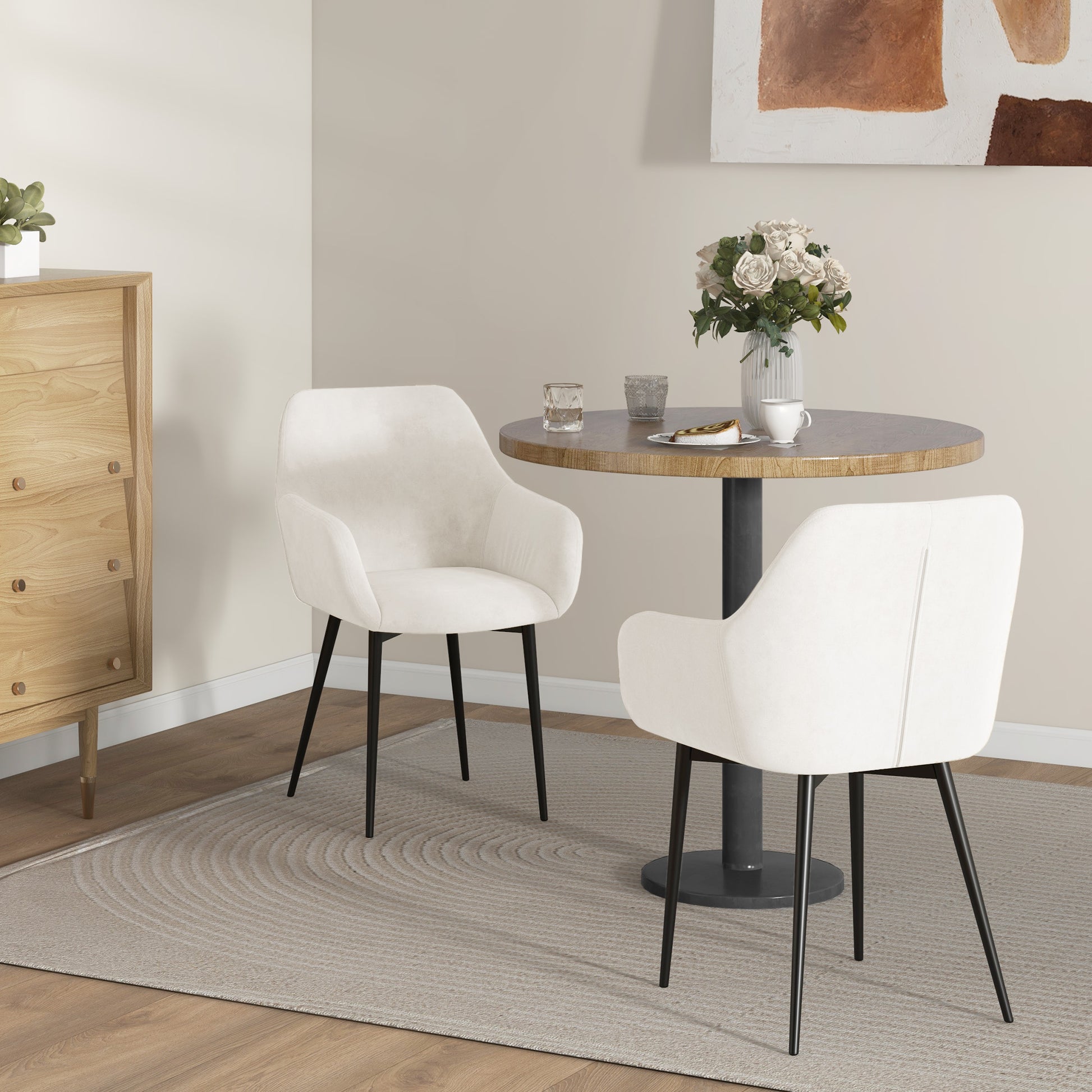 Dining Chairs Set of 2 - Cream White Velvet-DECOROLALA