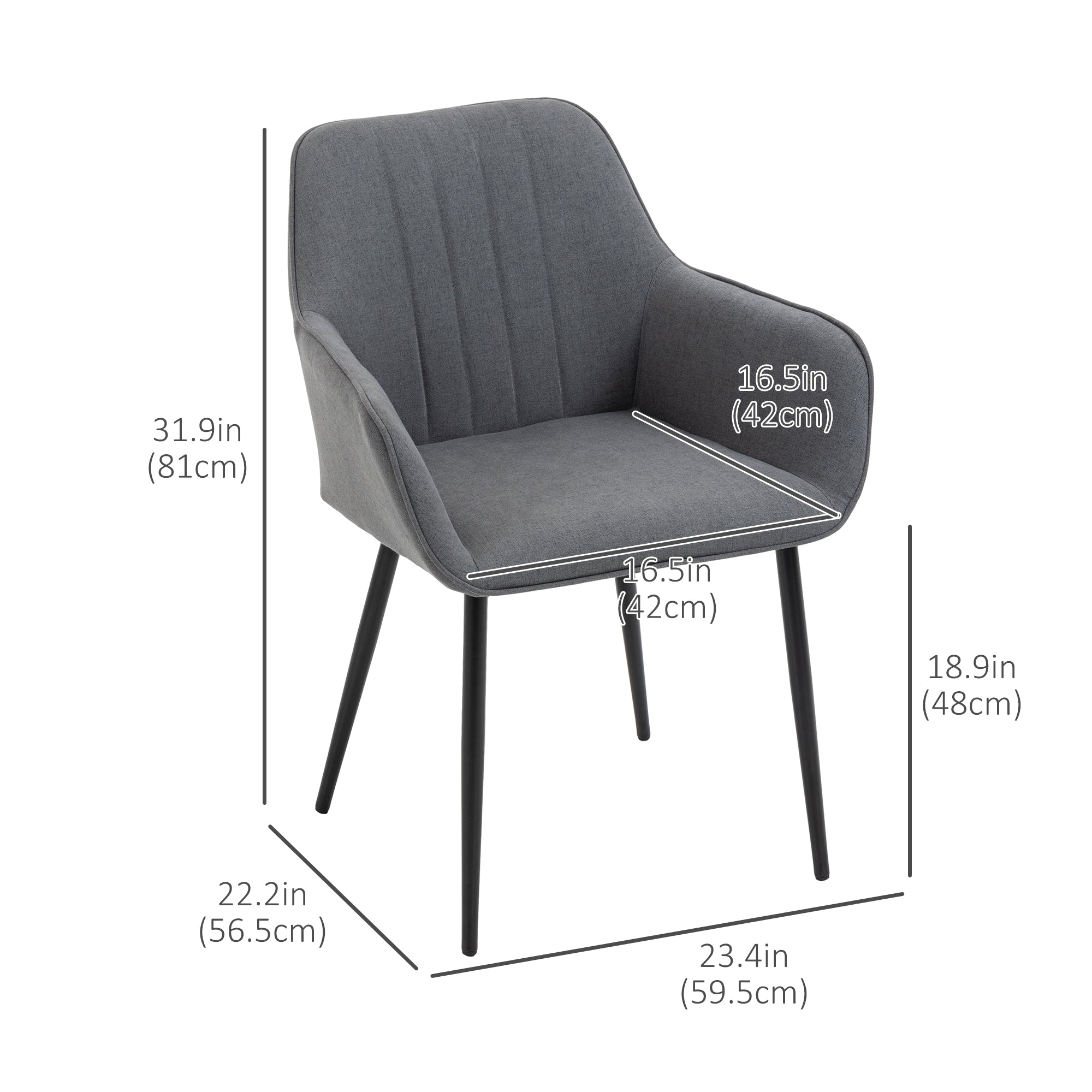 Dining Chairs Set of 2 - Dark Grey Linen-DECOROLALA