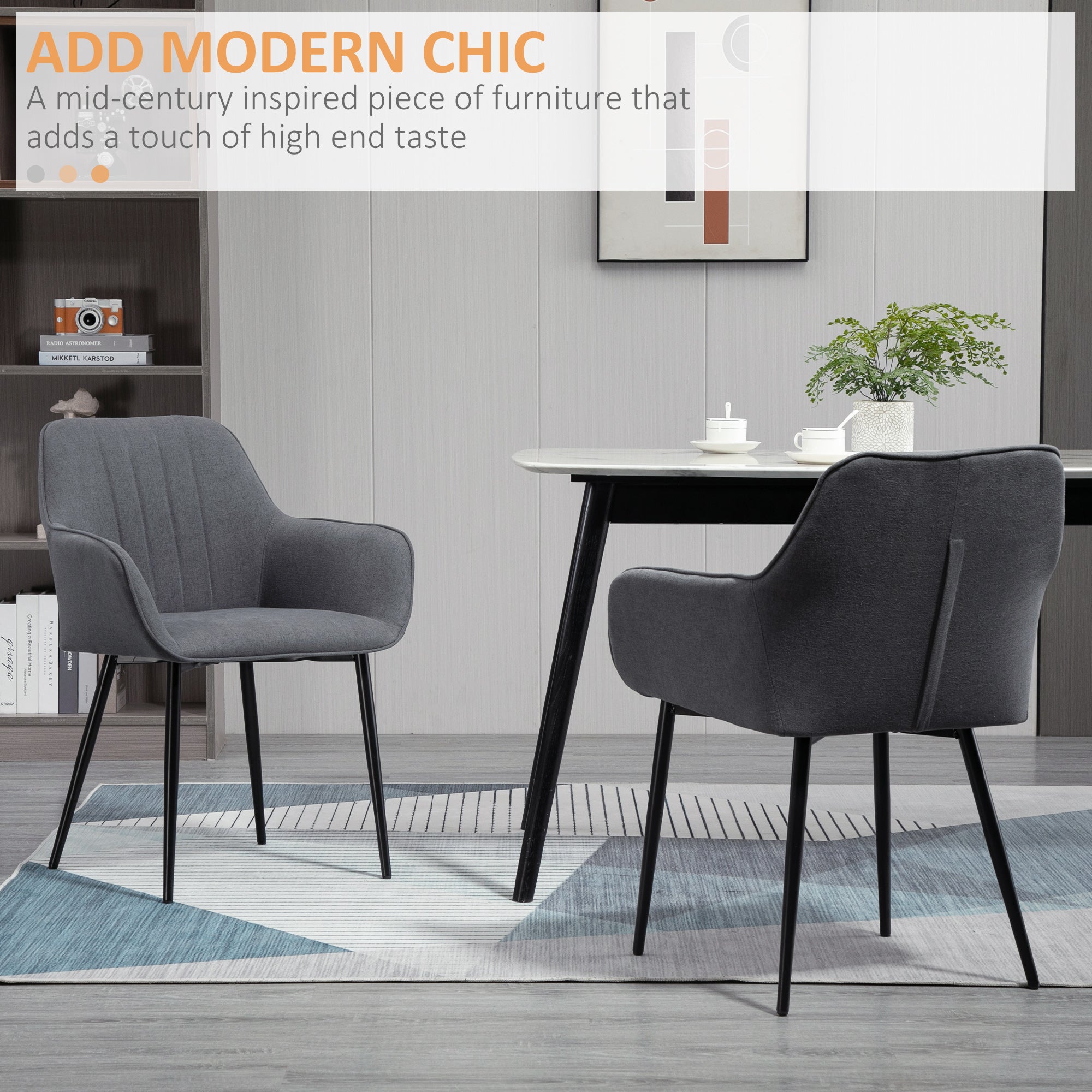Dining Chairs Set of 2 - Dark Grey Linen-DECOROLALA