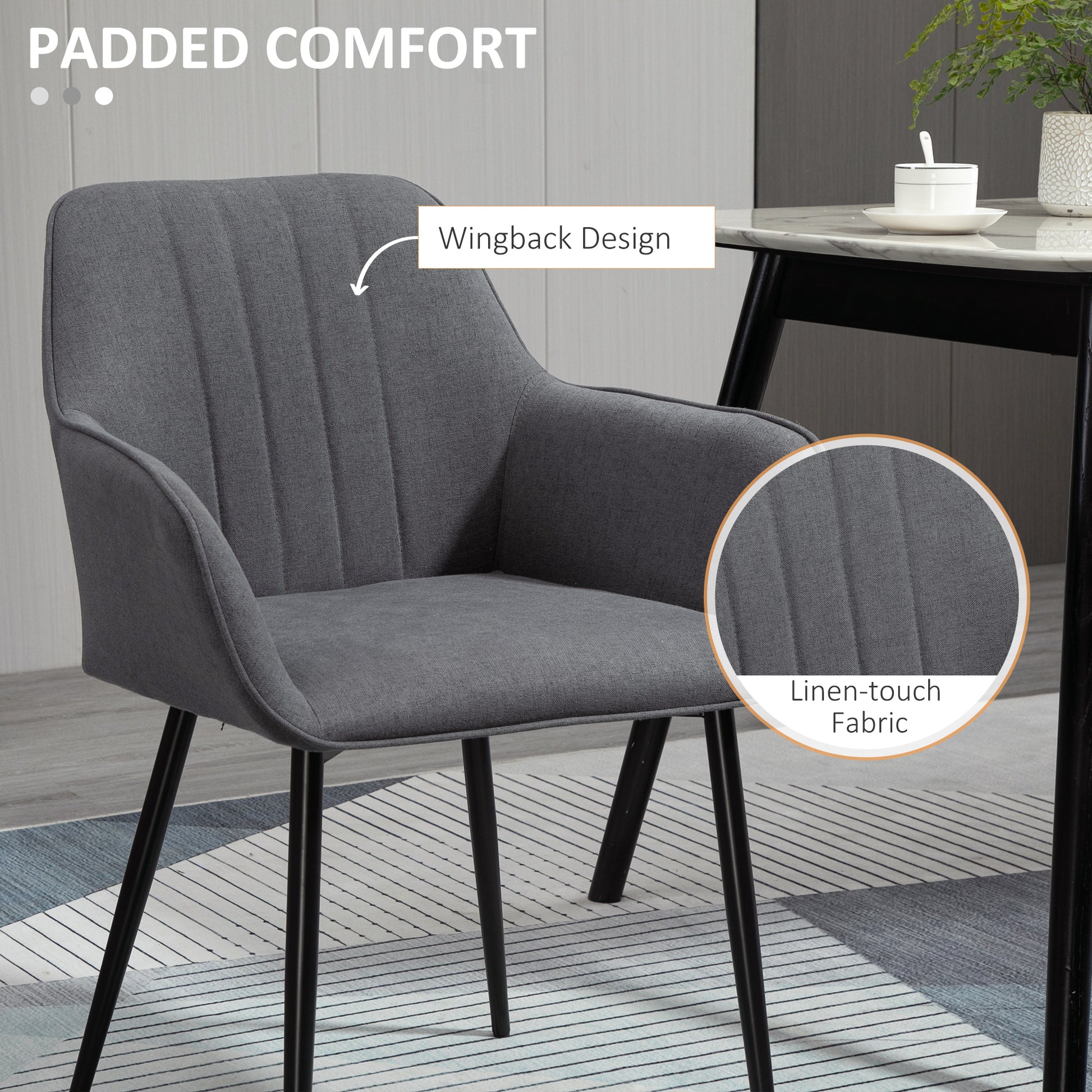 Dining Chairs Set of 2 - Dark Grey Linen-DECOROLALA