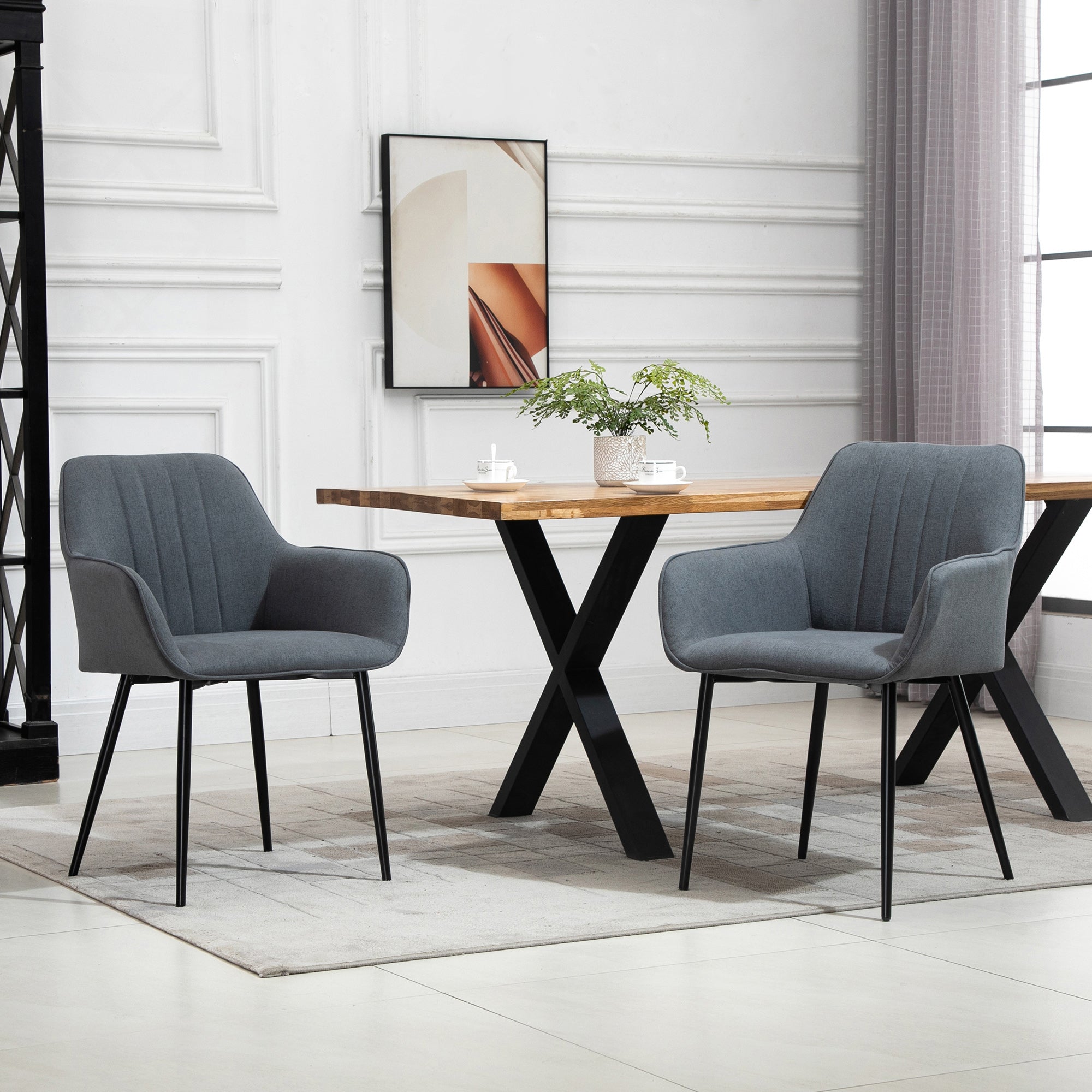 Dining Chairs Set of 2 - Dark Grey Linen-DECOROLALA