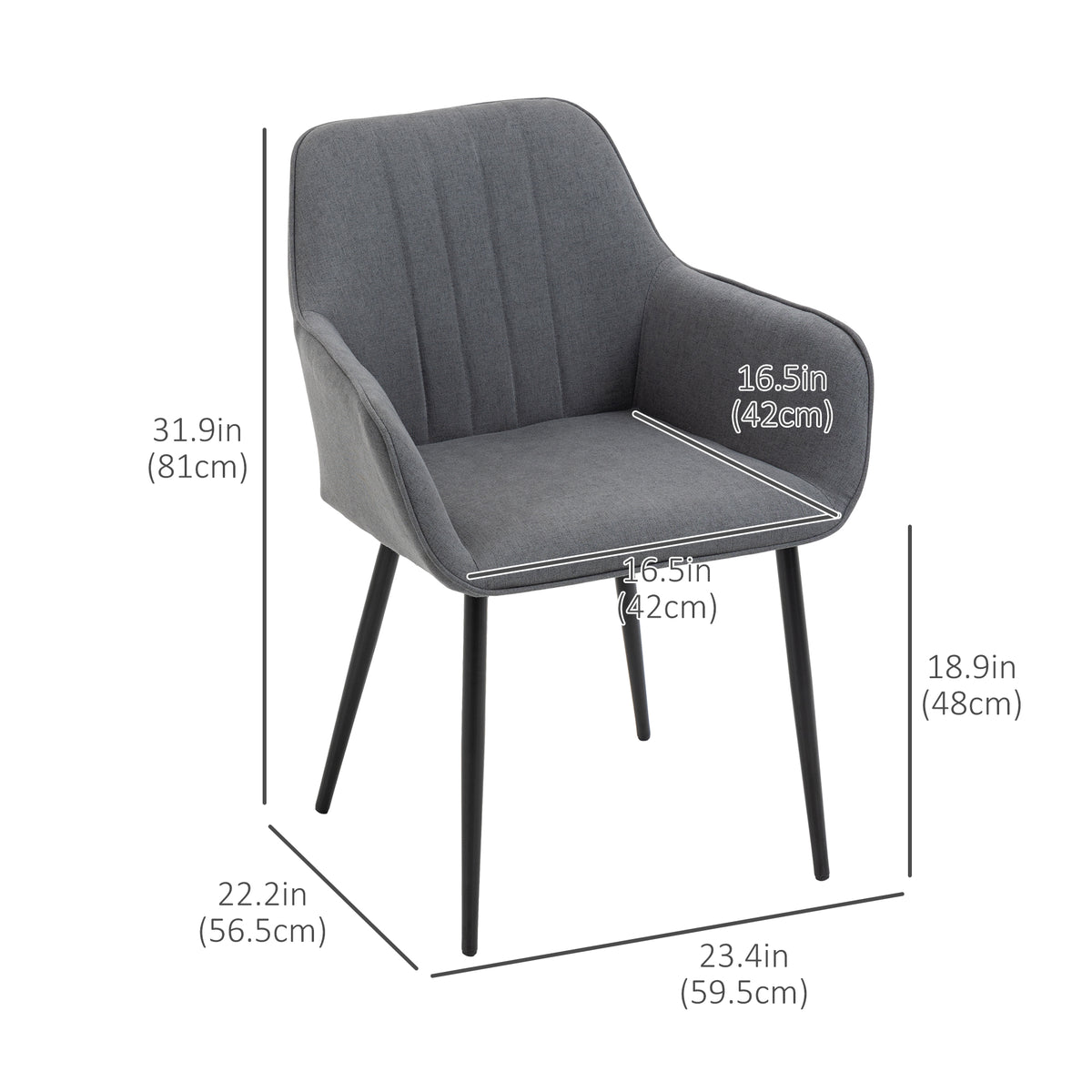 Dining Chairs Set of 2 - Dark Grey Linen-Dining Chairs-DECOROLALA