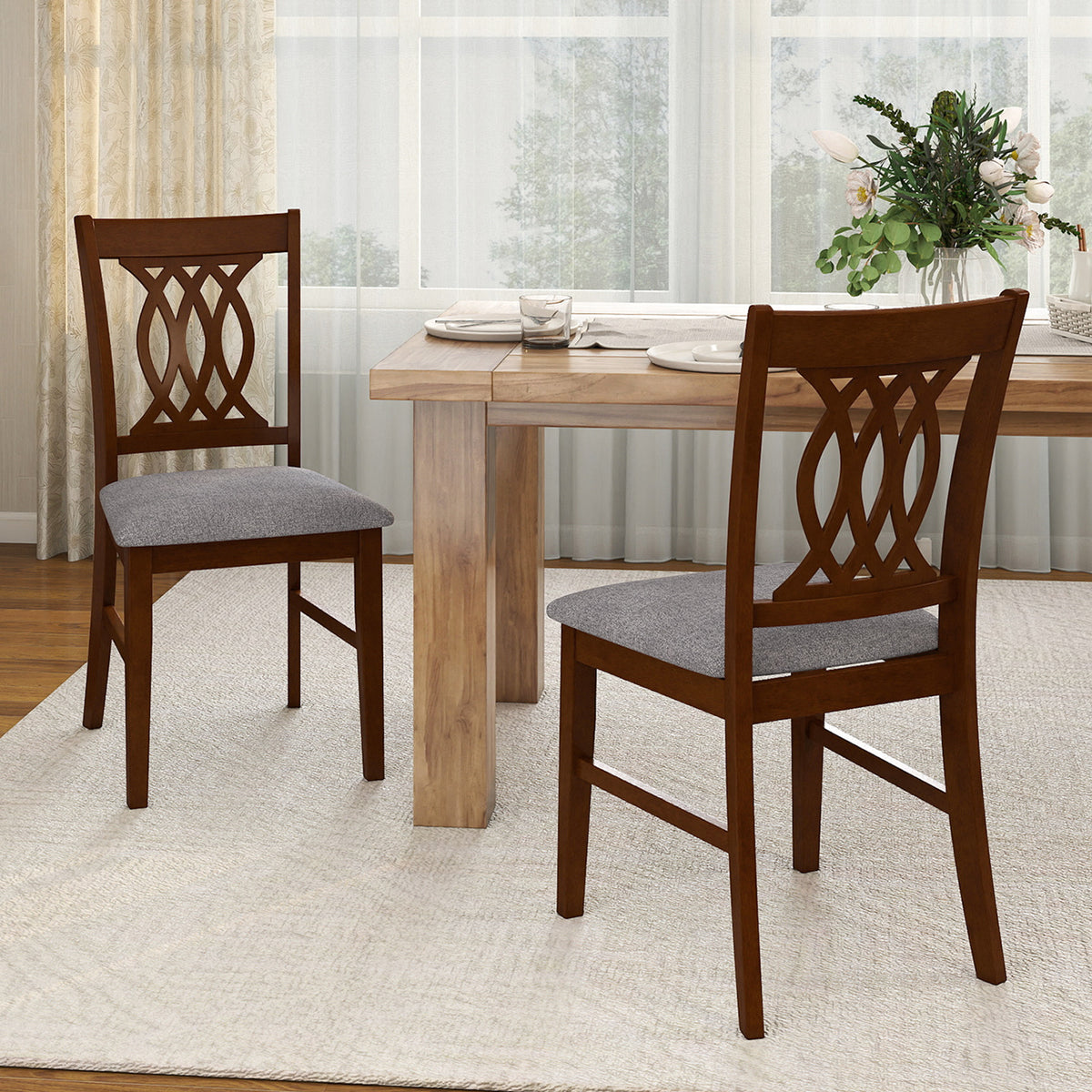 Dining Chairs Set of 2 Dining Room Chairs with Padded Seat for Kitchen Living Room-Walnut-Dining Chairs-DECOROLALA