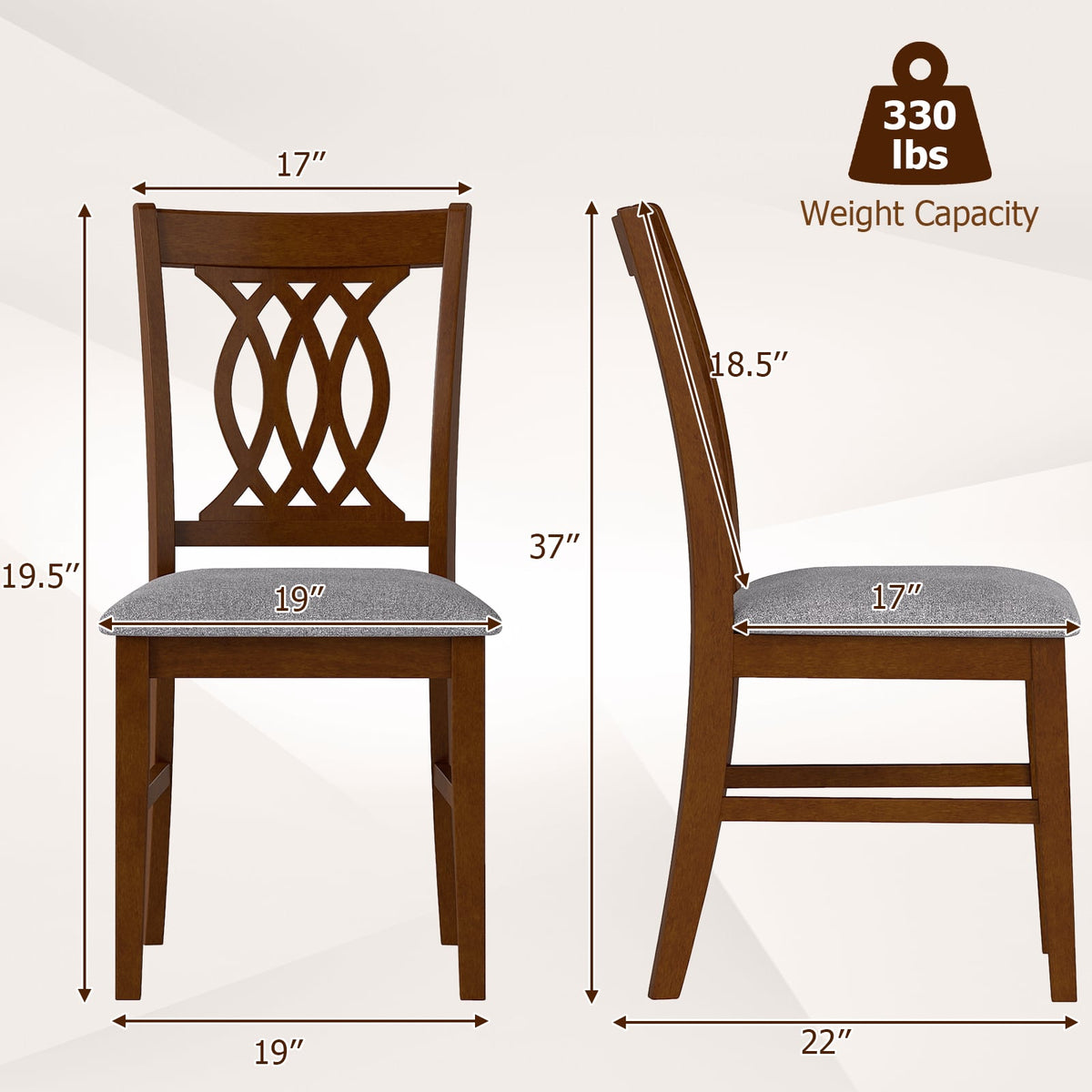 Dining Chairs Set of 2 Dining Room Chairs with Padded Seat for Kitchen Living Room-Walnut-Dining Chairs-DECOROLALA