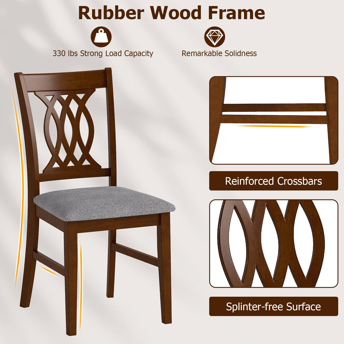 Dining Chairs Set of 2 Dining Room Chairs with Padded Seat for Kitchen Living Room-Walnut-Dining Chairs-DECOROLALA