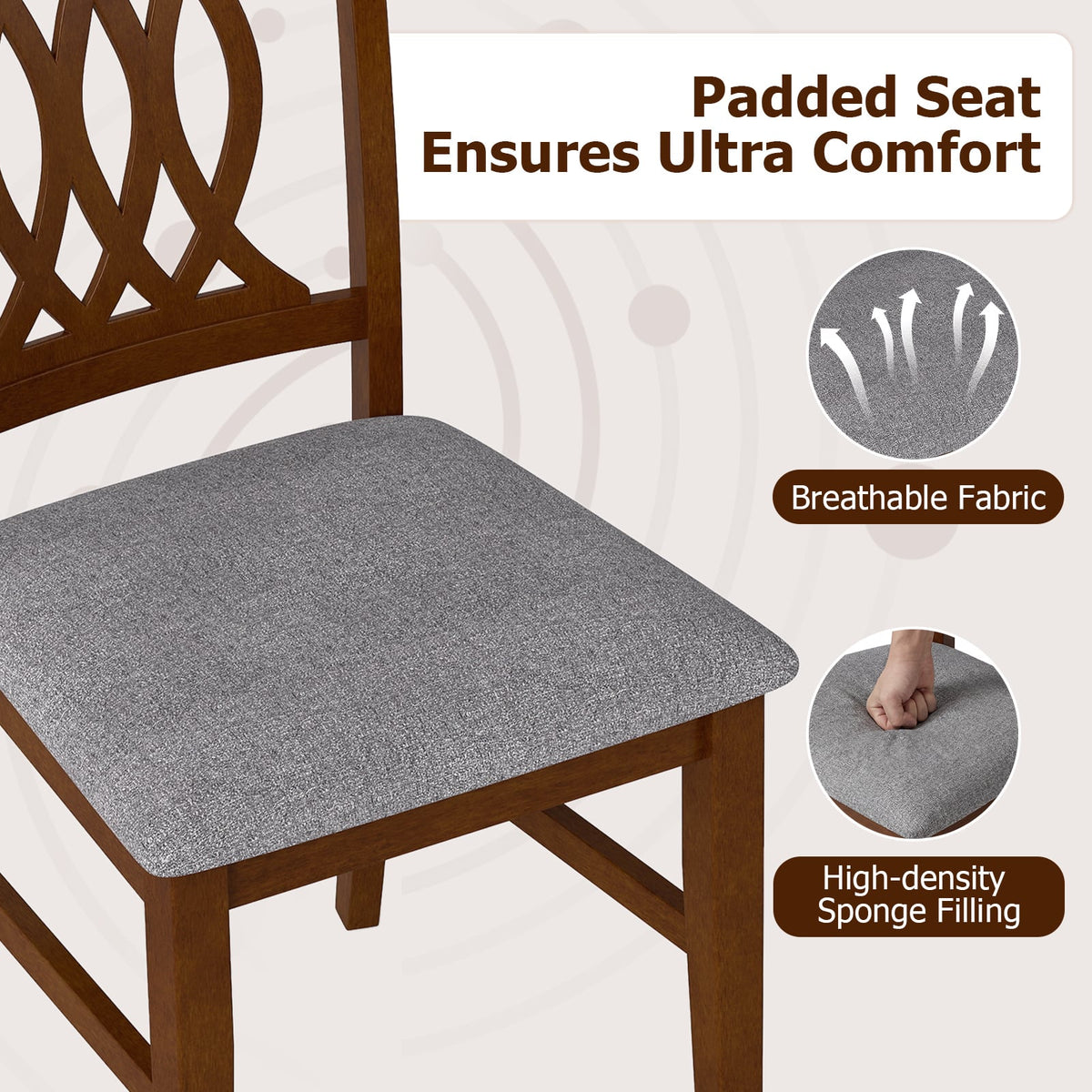 Dining Chairs Set of 2 Dining Room Chairs with Padded Seat for Kitchen Living Room-Walnut-Dining Chairs-DECOROLALA