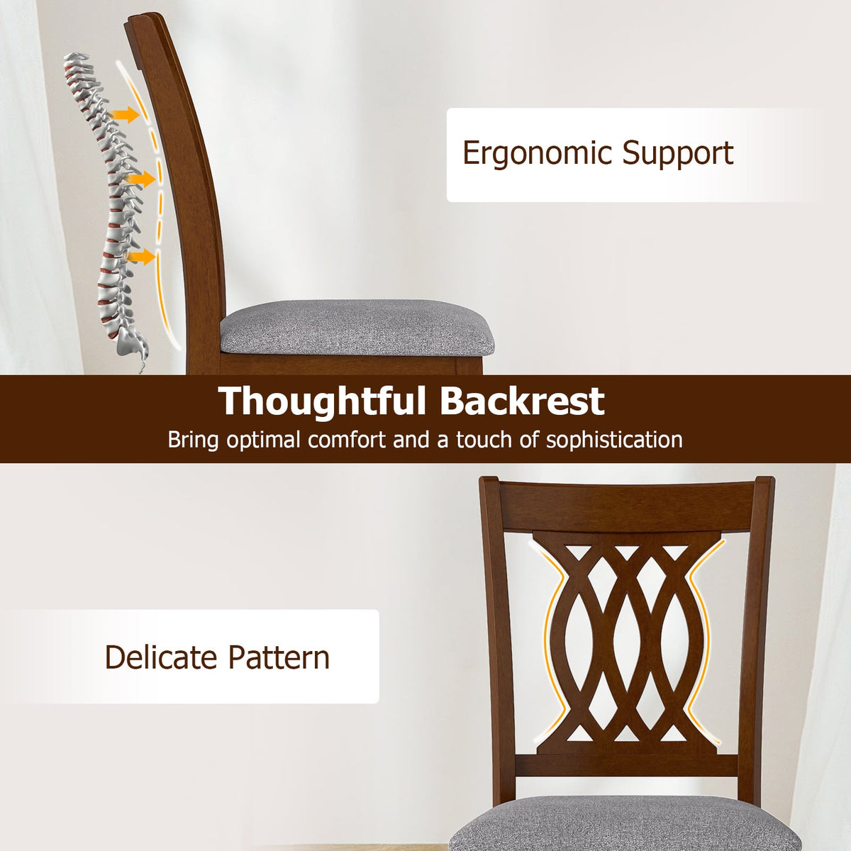 Dining Chairs Set of 2 Dining Room Chairs with Padded Seat for Kitchen Living Room-Walnut-Dining Chairs-DECOROLALA