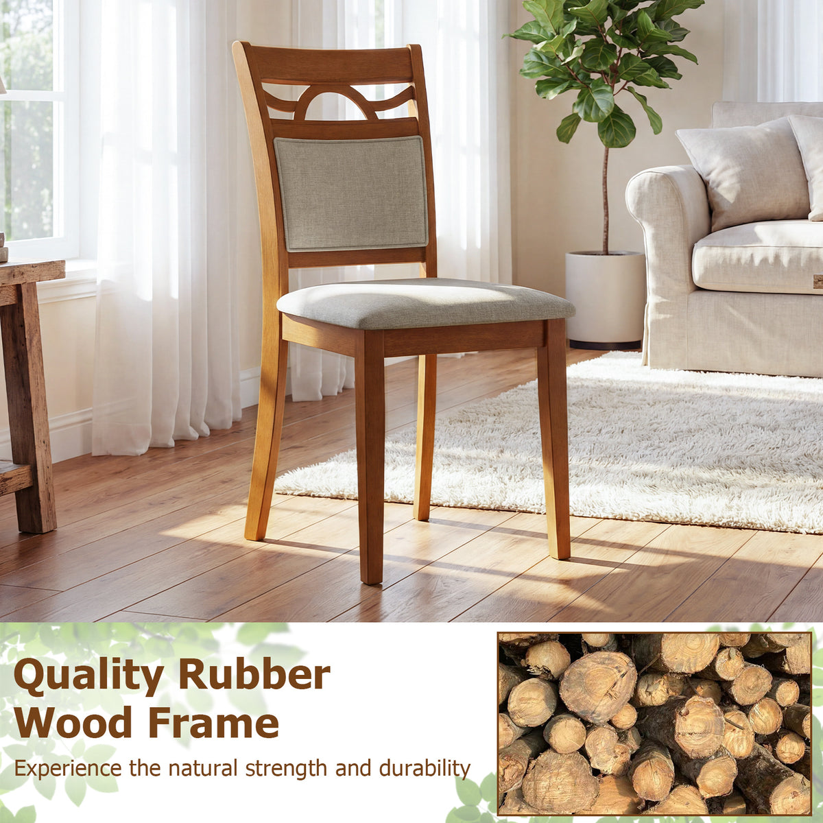 Dining Chairs Set of 2 Dining Room Chairs with Rubber Wood Frame-Brown-Dining Chairs-DECOROLALA