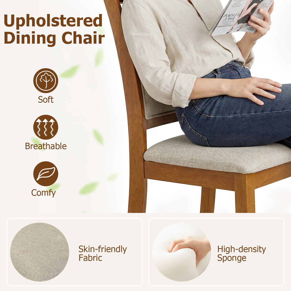 Dining Chairs Set of 2 Dining Room Chairs with Rubber Wood Frame-Brown-Dining Chairs-DECOROLALA