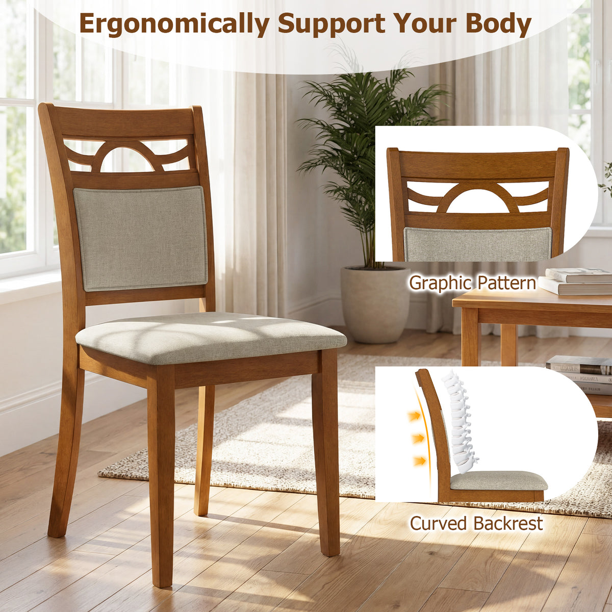 Dining Chairs Set of 2 Dining Room Chairs with Rubber Wood Frame-Brown-Dining Chairs-DECOROLALA