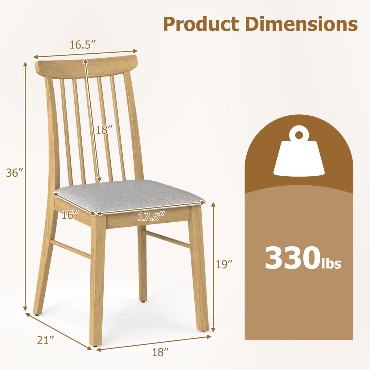 Dining Chairs Set of 2 Fabric Upholstered Kitchen Armless Chairs with Rubber Wood Frame-Natural-Dining Chairs-DECOROLALA
