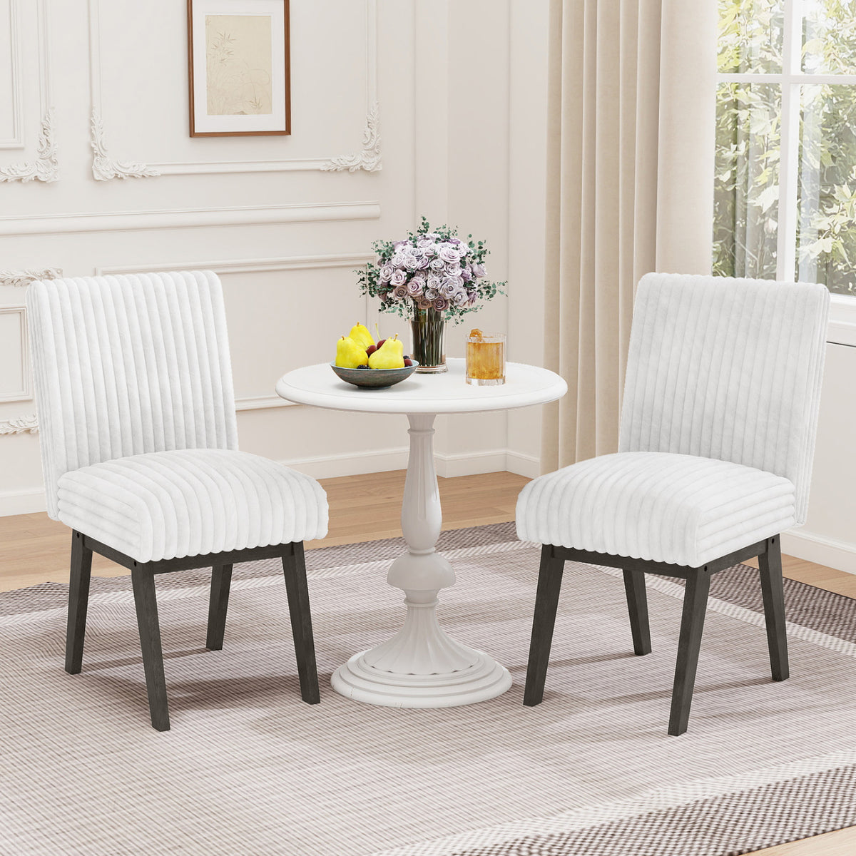 Dining Chairs Set of 2 Fabric Upholstered Kitchen Chairs with Padded Seatand Rubber Wood Legs-White+Grey-Dining Chairs-DECOROLALA