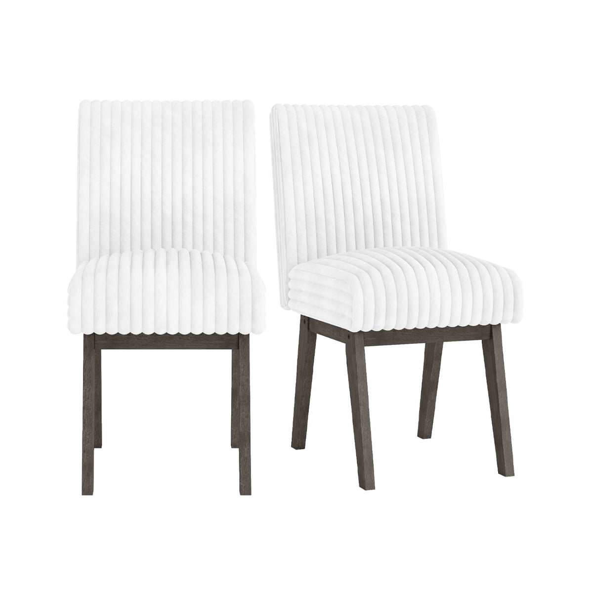 Dining Chairs Set of 2 Fabric Upholstered Kitchen Chairs with Padded Seatand Rubber Wood Legs-White+Grey-Dining Chairs-DECOROLALA