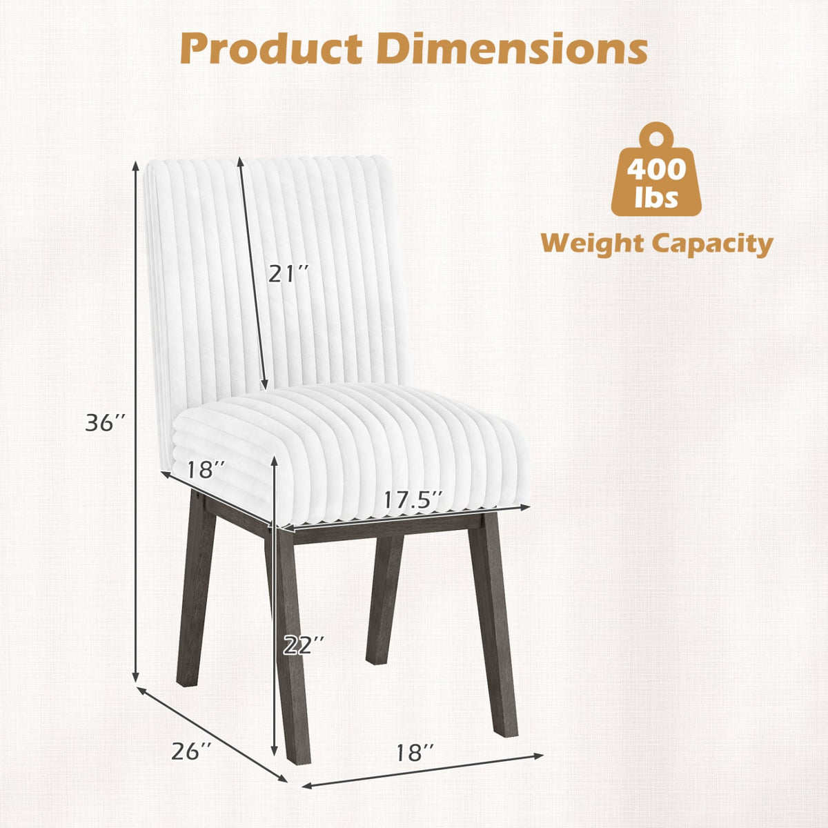 Dining Chairs Set of 2 Fabric Upholstered Kitchen Chairs with Padded Seatand Rubber Wood Legs-White+Grey-Dining Chairs-DECOROLALA