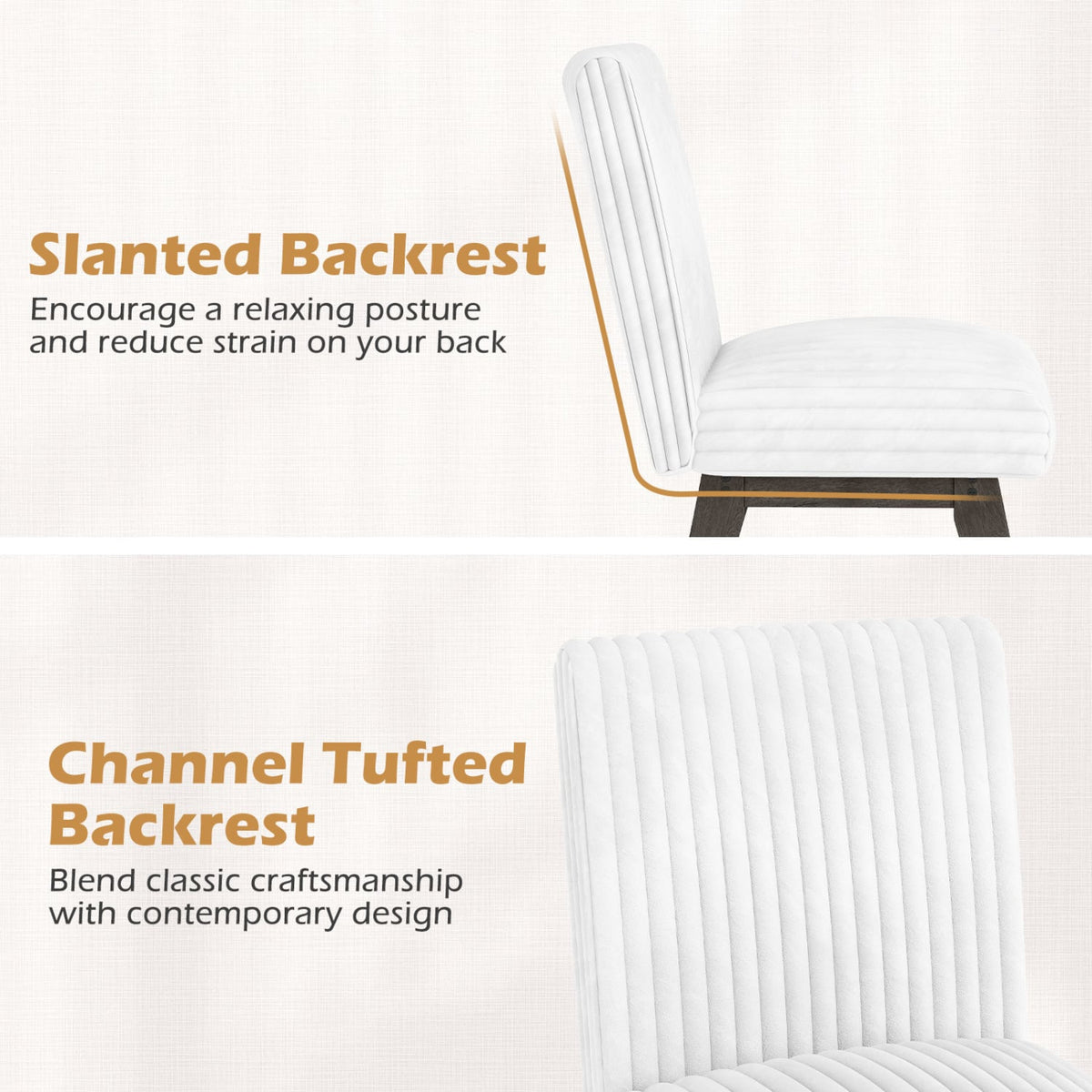 Dining Chairs Set of 2 Fabric Upholstered Kitchen Chairs with Padded Seatand Rubber Wood Legs-White+Grey-Dining Chairs-DECOROLALA