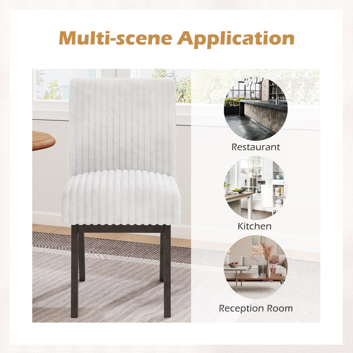 Dining Chairs Set of 2 Fabric Upholstered Kitchen Chairs with Padded Seatand Rubber Wood Legs-White+Grey-Dining Chairs-DECOROLALA
