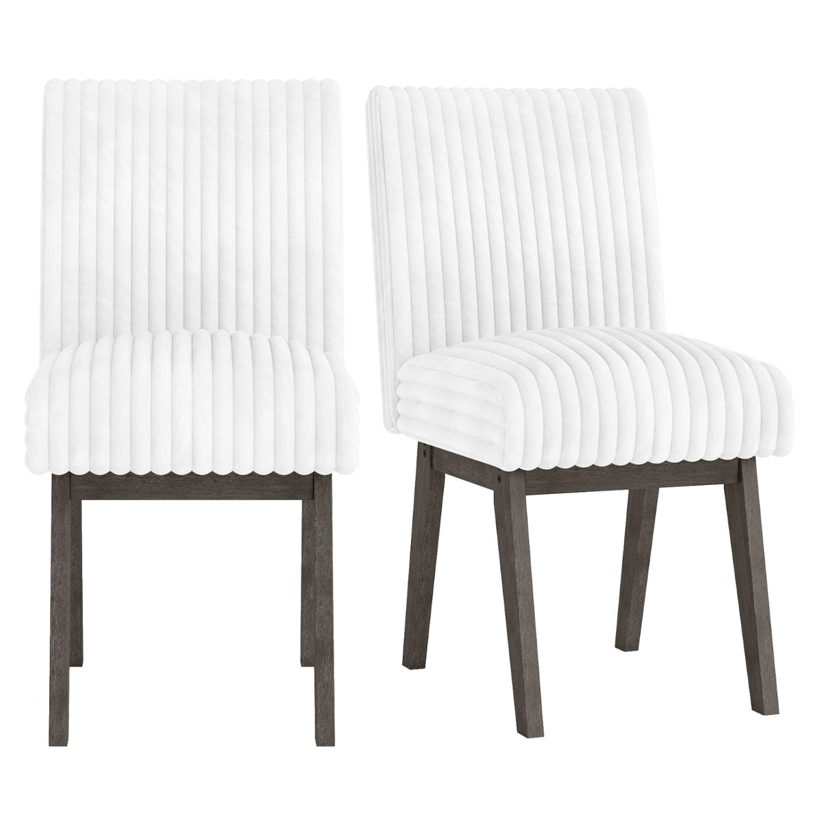 Dining Chairs Set of 2 Fabric Upholstered Kitchen Chairs with Padded Seatand Rubber Wood Legs-White+Grey-Dining Chairs-DECOROLALA