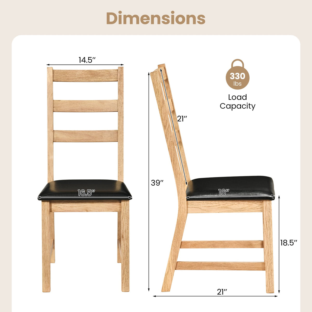 Dining Chairs Set of 2 Farmhouse Dining Room Chairs with Hollowed Backrest-Natural-Dining Chairs-DECOROLALA