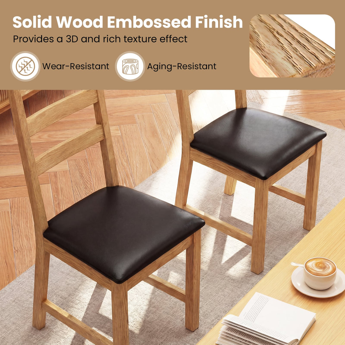 Dining Chairs Set of 2 Farmhouse Dining Room Chairs with Hollowed Backrest-Natural-Dining Chairs-DECOROLALA